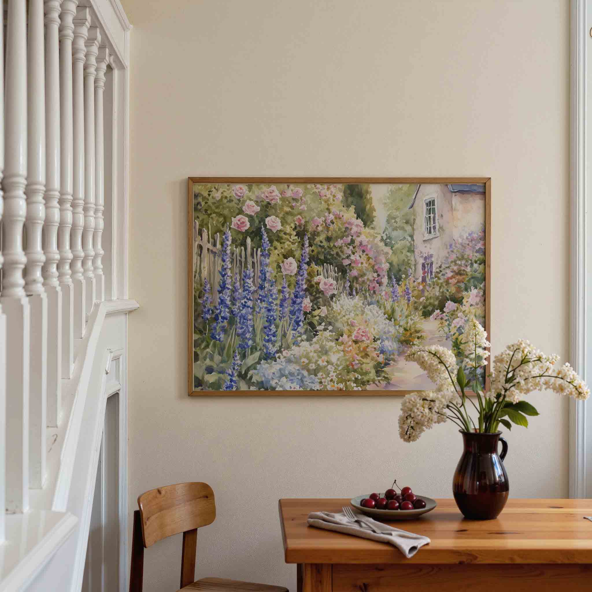 Bloementuin bij huis Poster