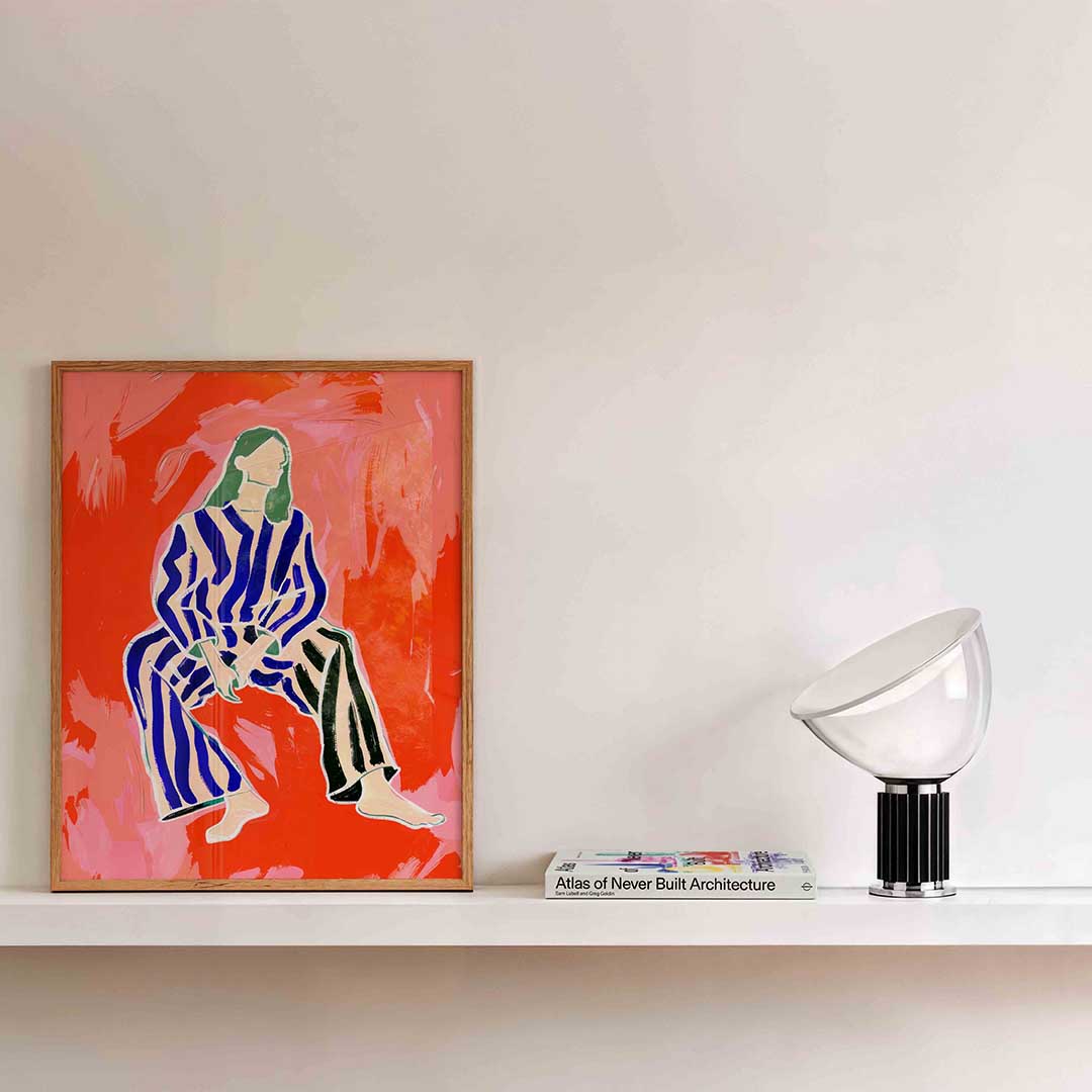 Zittende figuur met strepen Poster