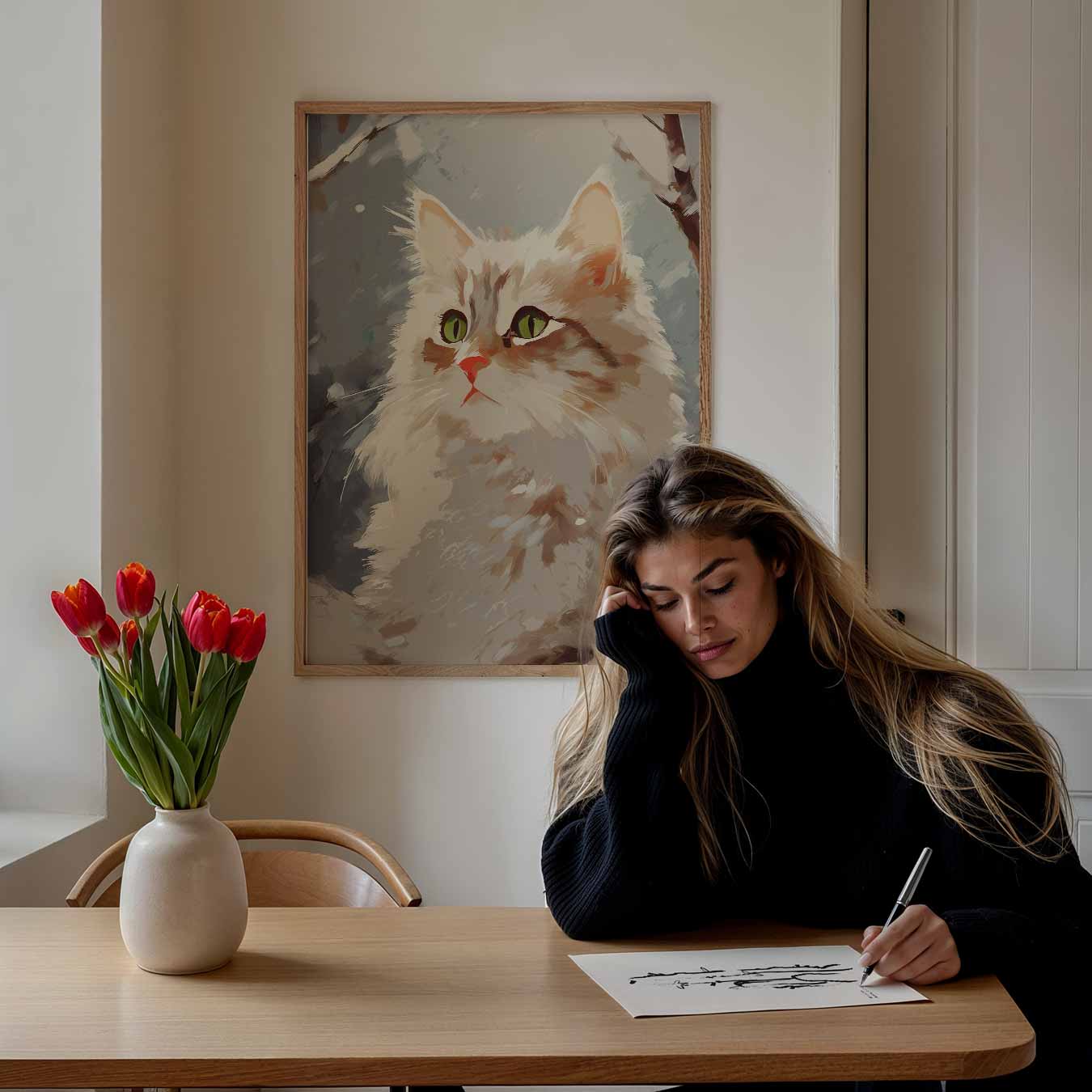 Winterse Kat Kunstposter-WallArtistic