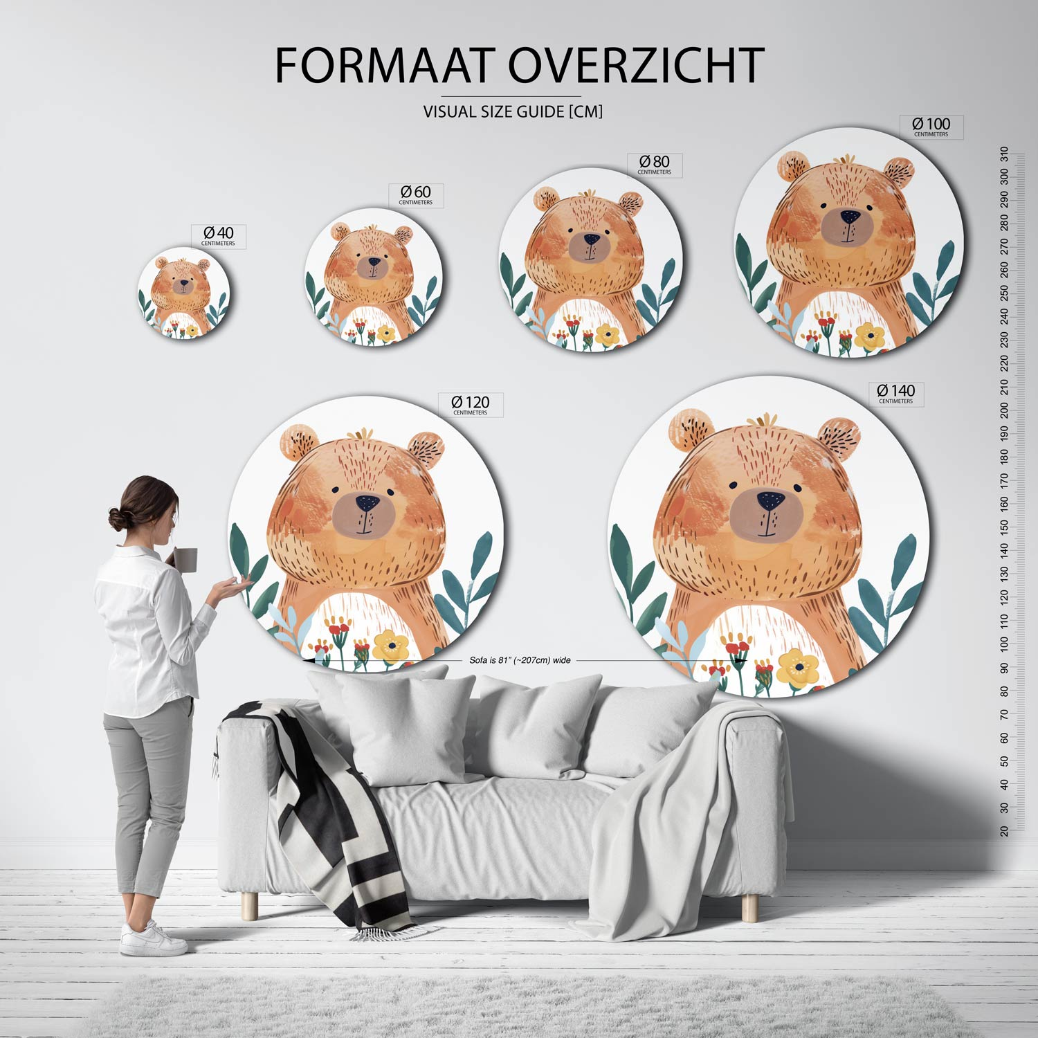 Beer met bloemen Muurcirkel
