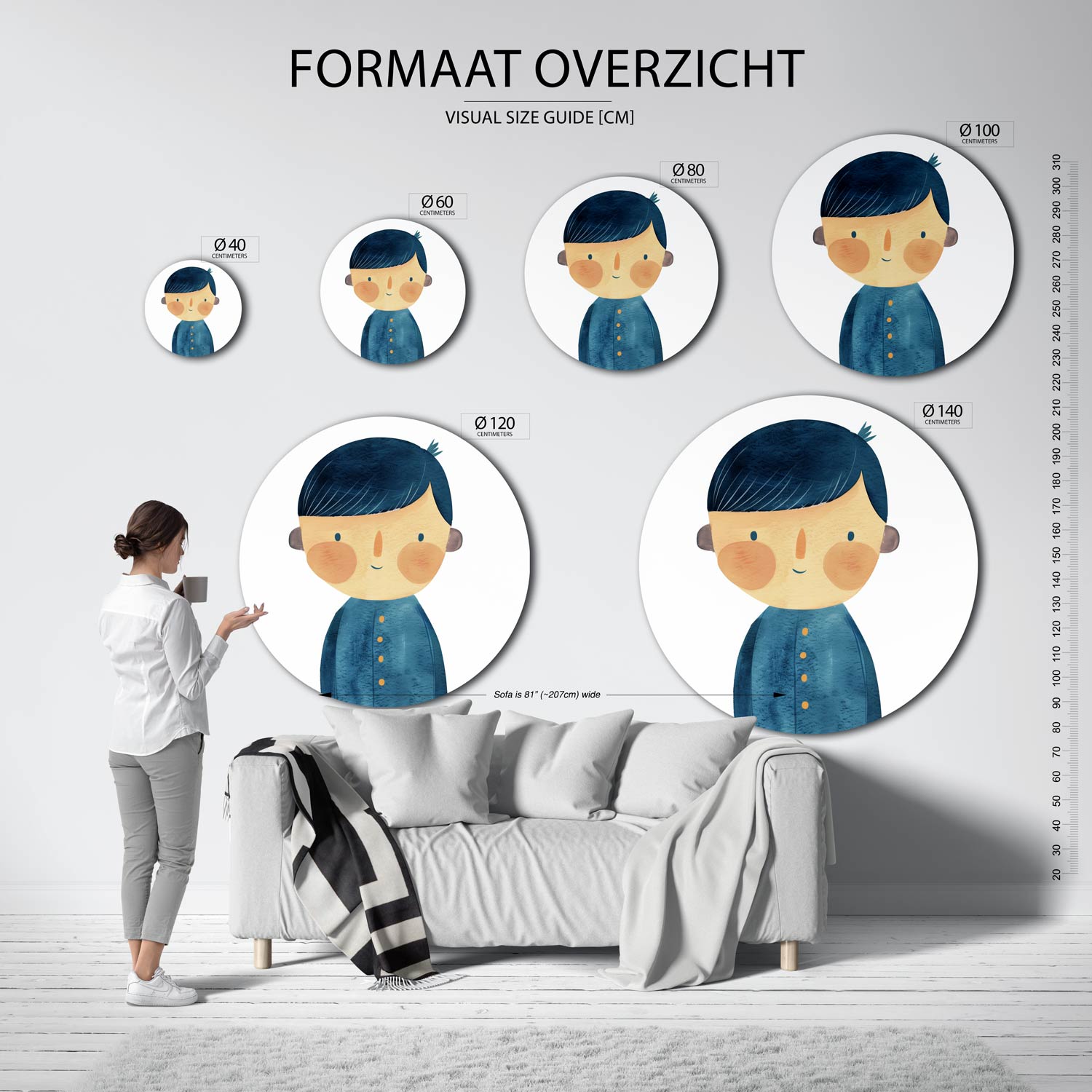 Jongen met blauwe jas Muurcirkel
