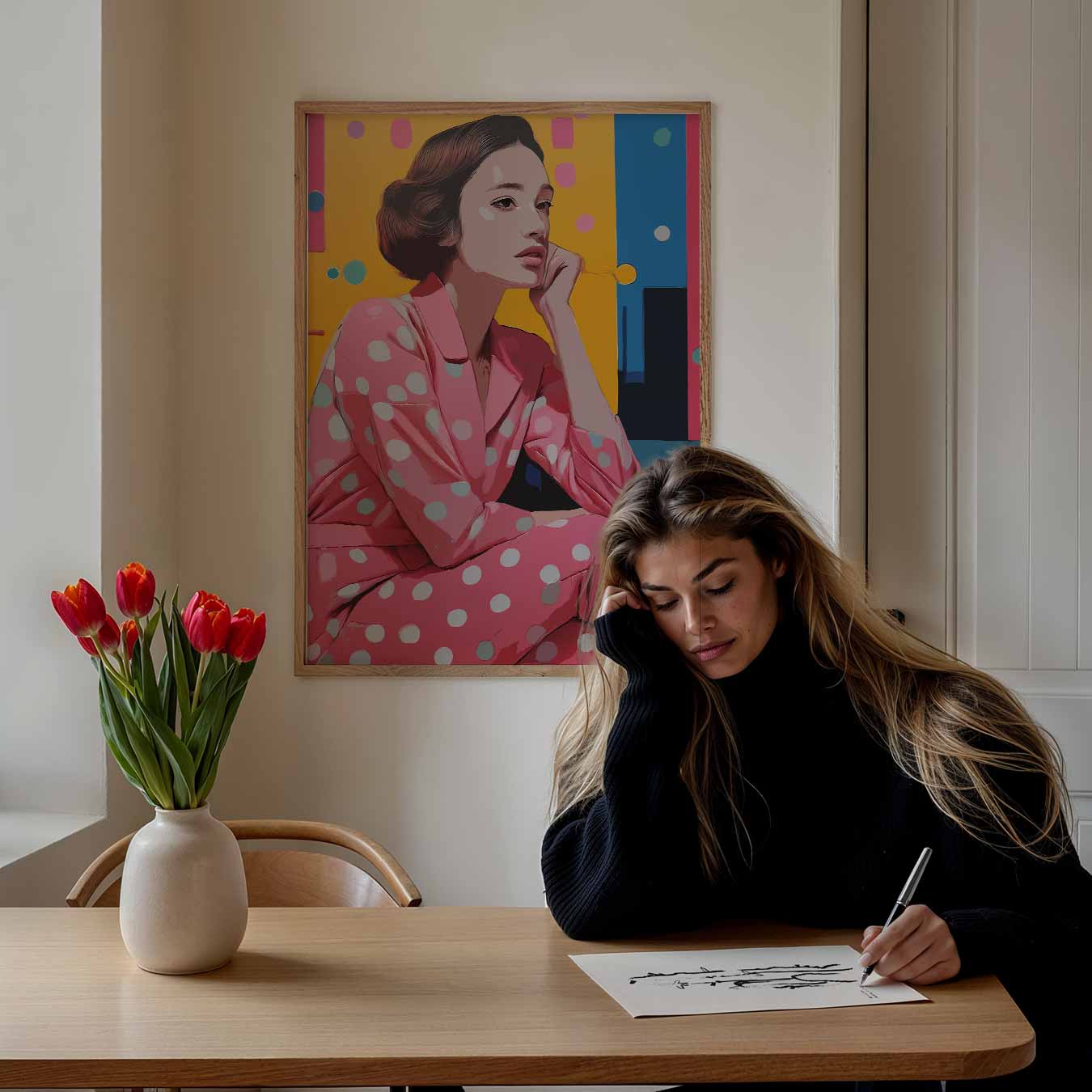 Stijlvolle Retro Vrouw Portret Poster-WallArtistic