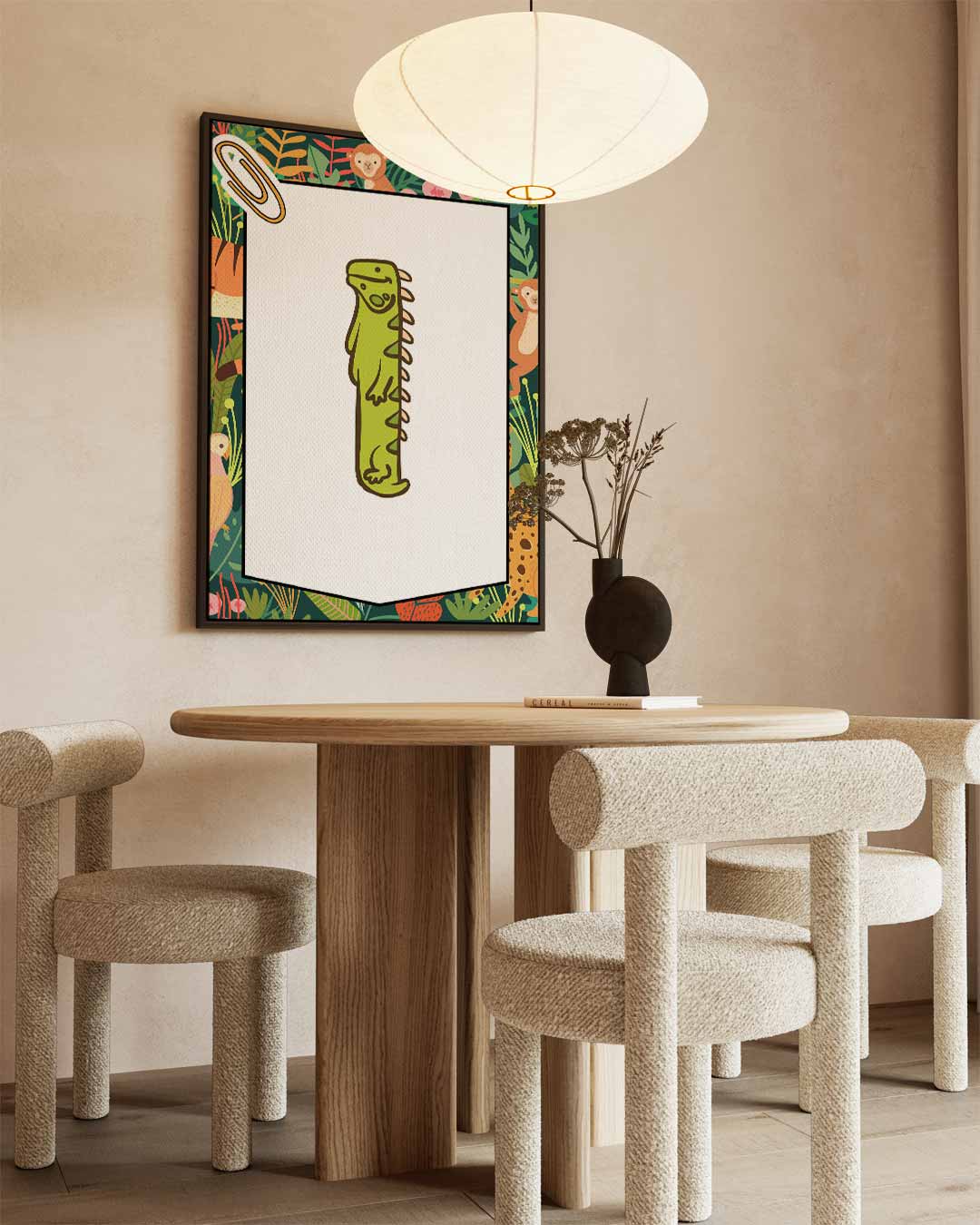 Vrolijke Groene Leguaan Illustratie Kunstwerk-canvas-dibond-plexiglas-wanddecoratie-WallArtistic