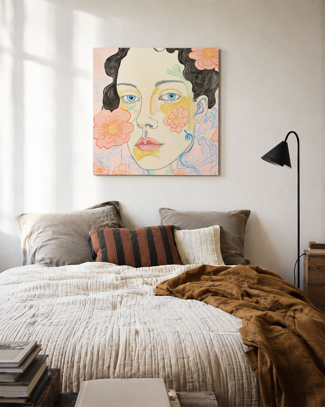 Vrouwelijk portret bloemen Kunstwerk
