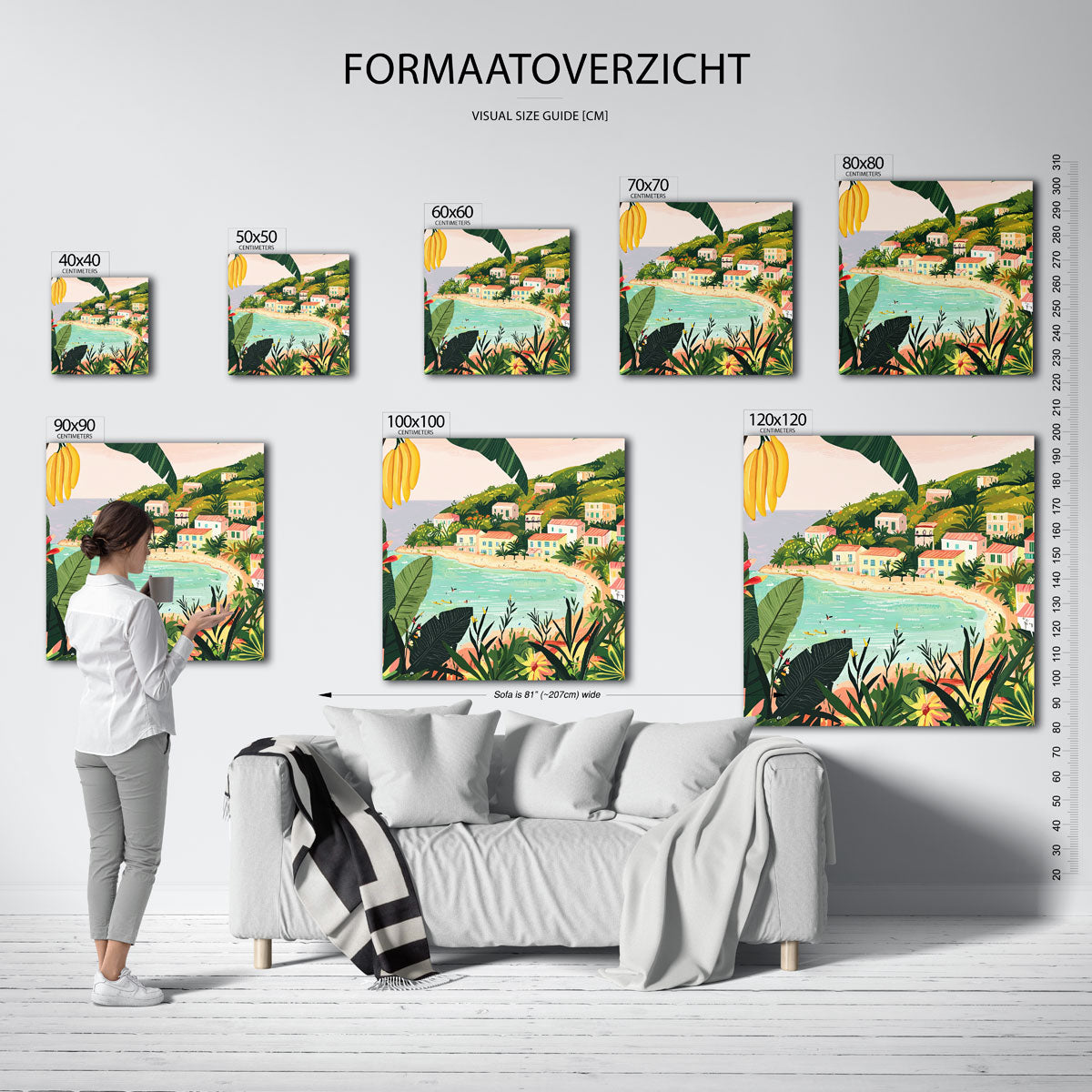 Tropisch strand met huizen Poster