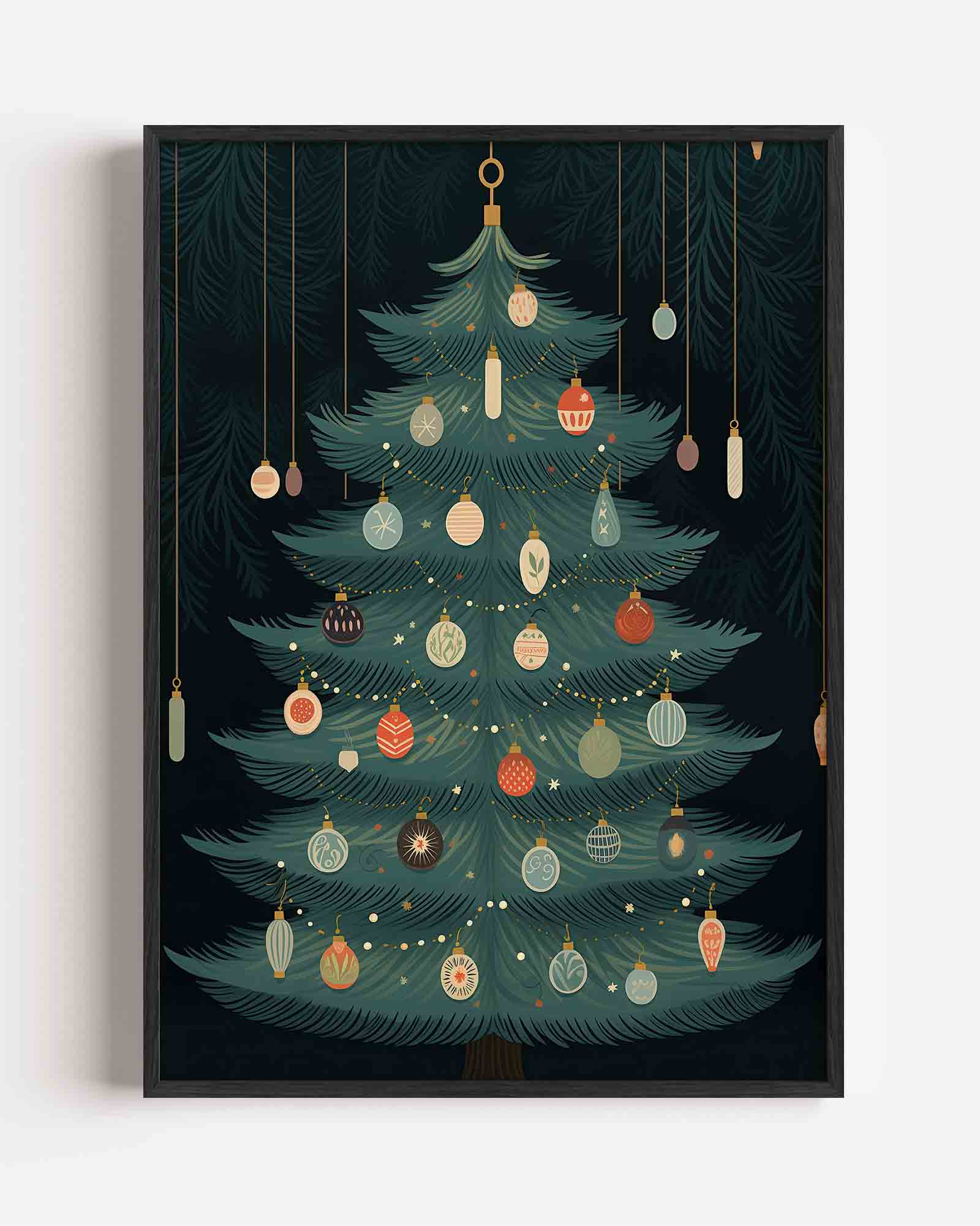 Kerstboom met ornamenten Poster