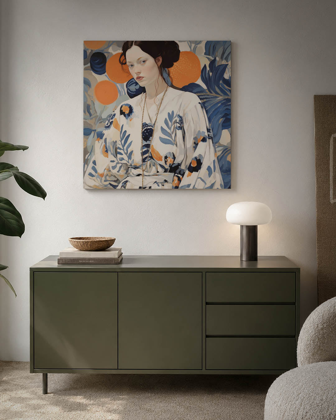 Vrouwelijk portret bloemen Kunstwerk
