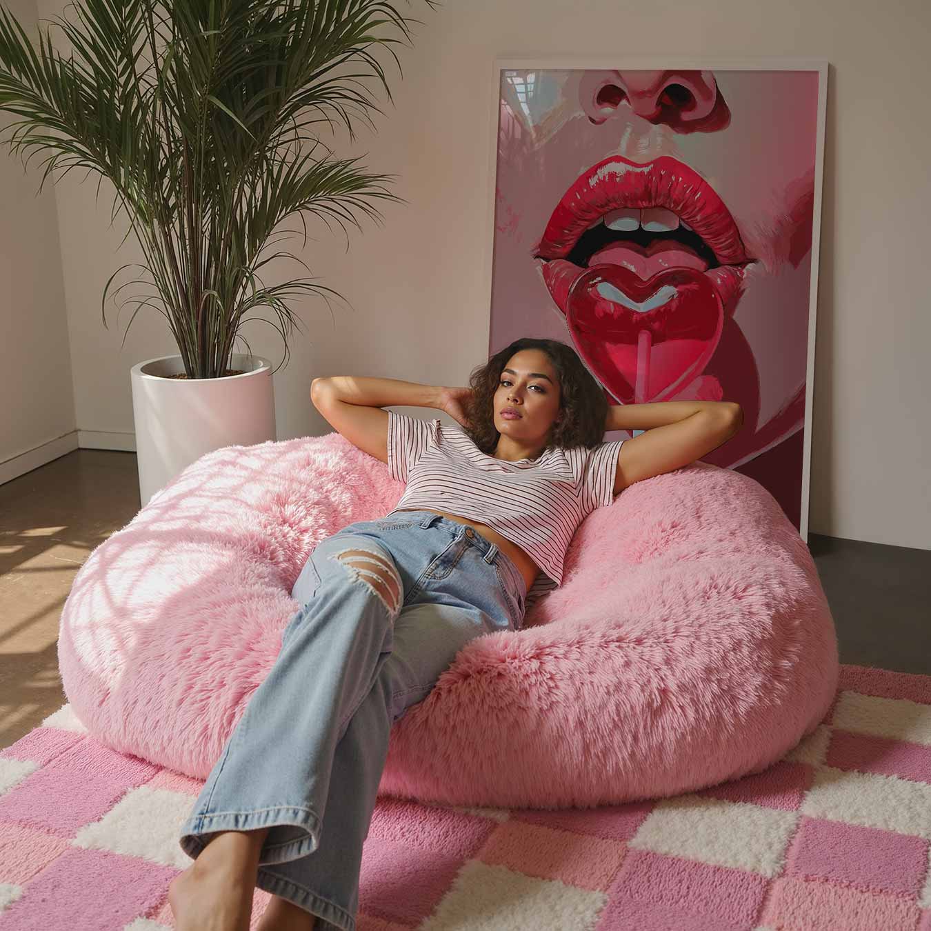 Lippen met Hartvormige Lolly Poster-WallArtistic