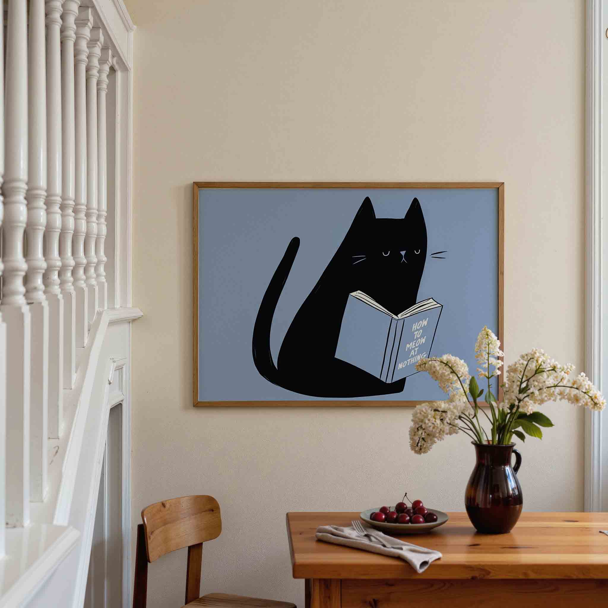 Zwarte kat met boek Poster