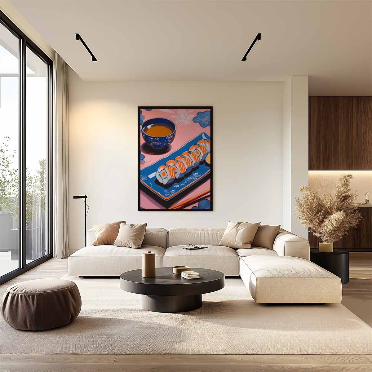 Sushi en Thee Illustratie Kunstwerk-canvas-dibond-plexiglas-wanddecoratie-WallArtistic