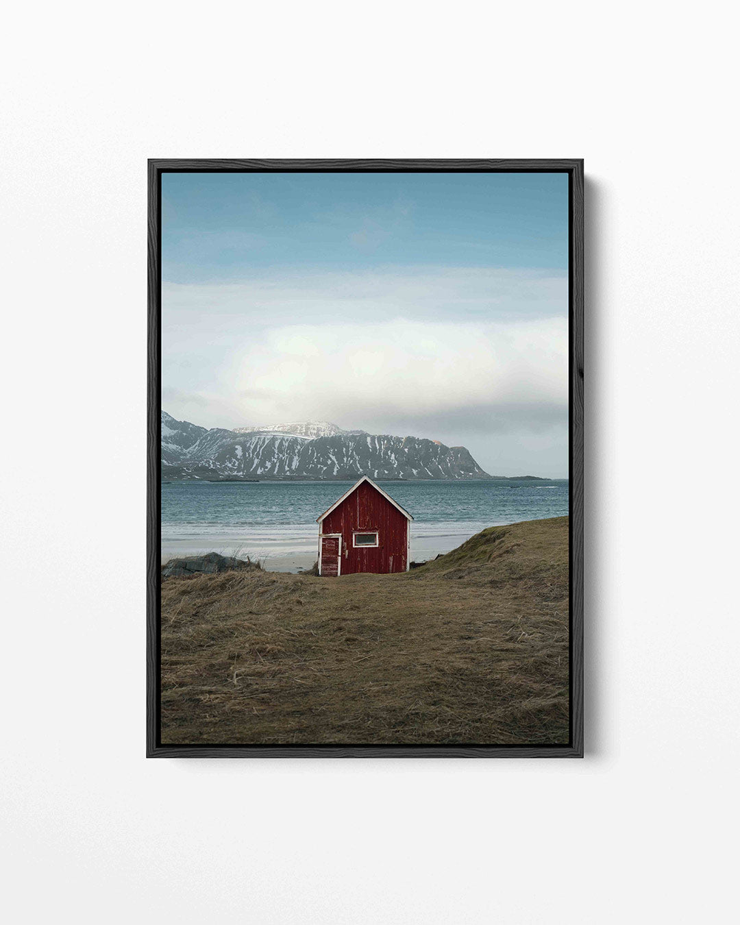 Rood huisje aan zee Kunstwerk