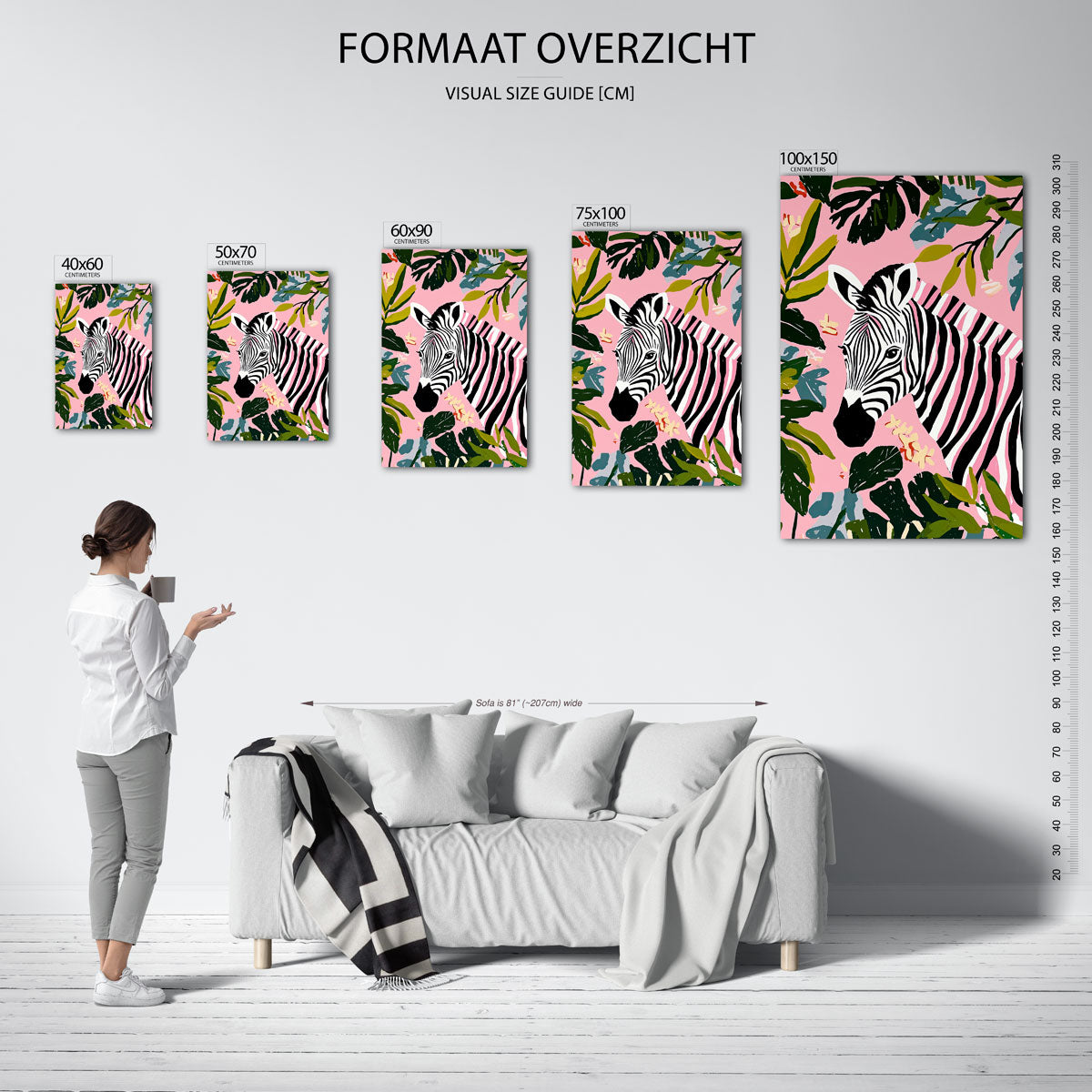Zebra en bladeren Kunstwerk