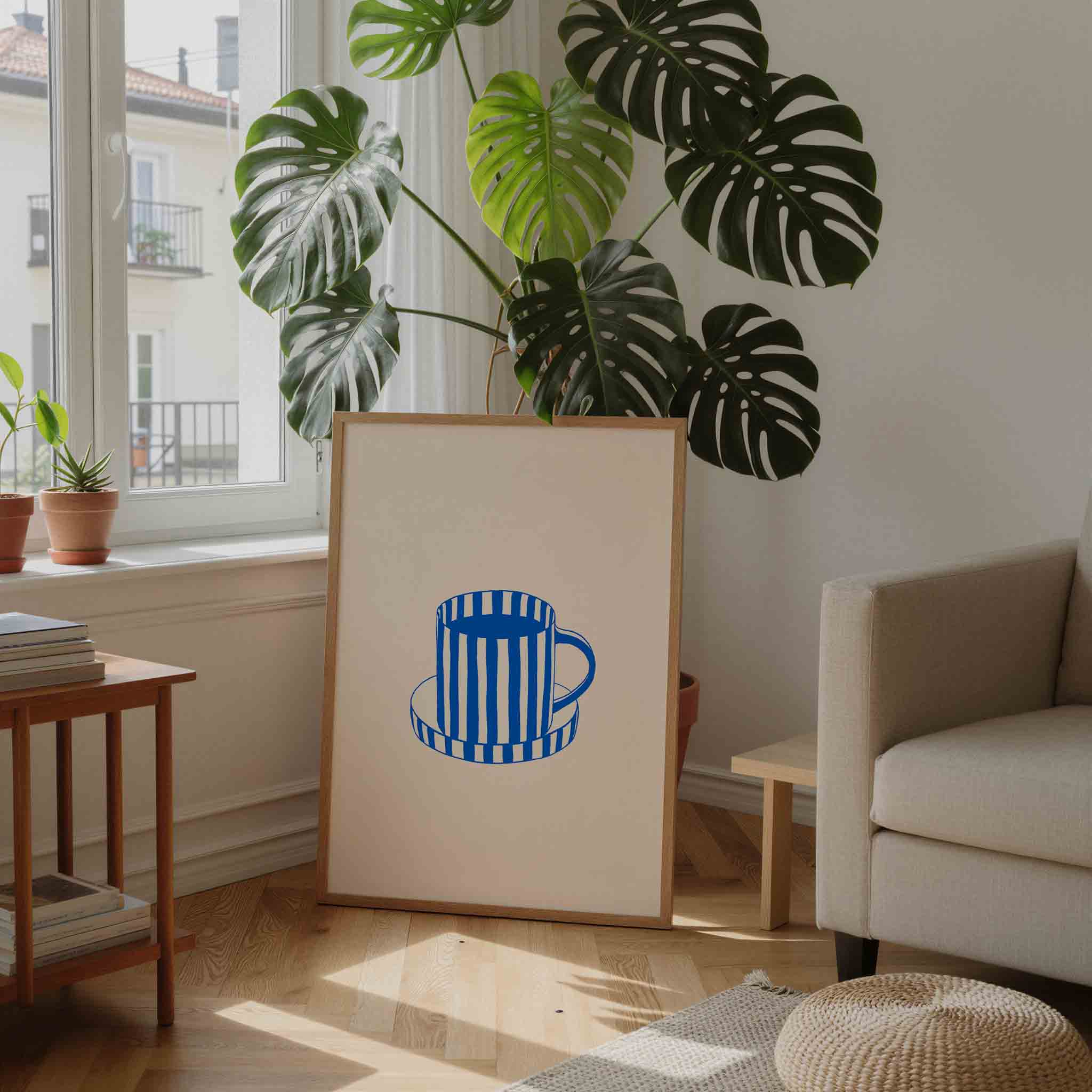 Gestreepte kop en schotel Poster