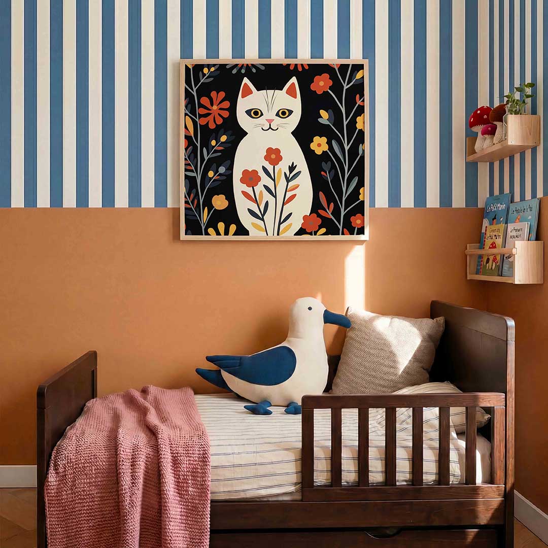 Kat met bloemen Poster