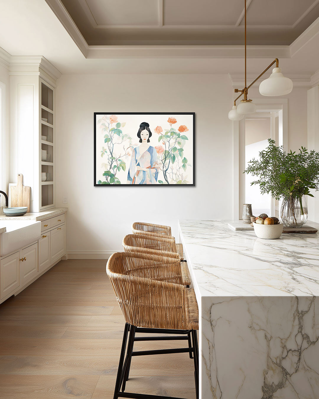 Vrouw met bloemen Kunstwerk