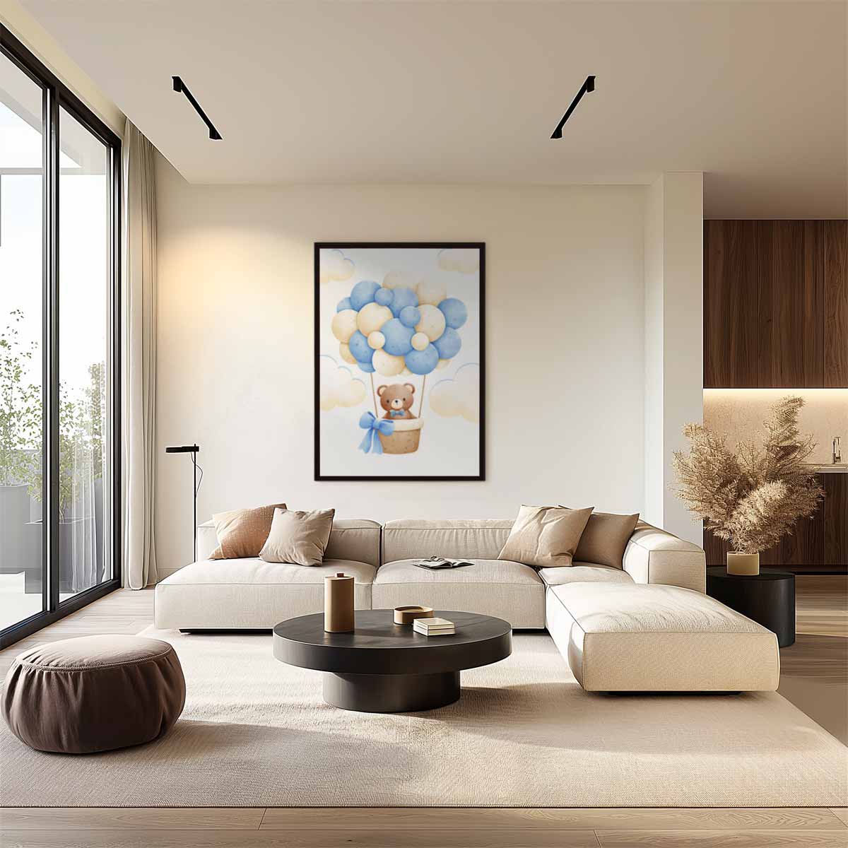 Dromerige Teddy in Luchtballon Kunstwerk-canvas-dibond-plexiglas-wanddecoratie-WallArtistic