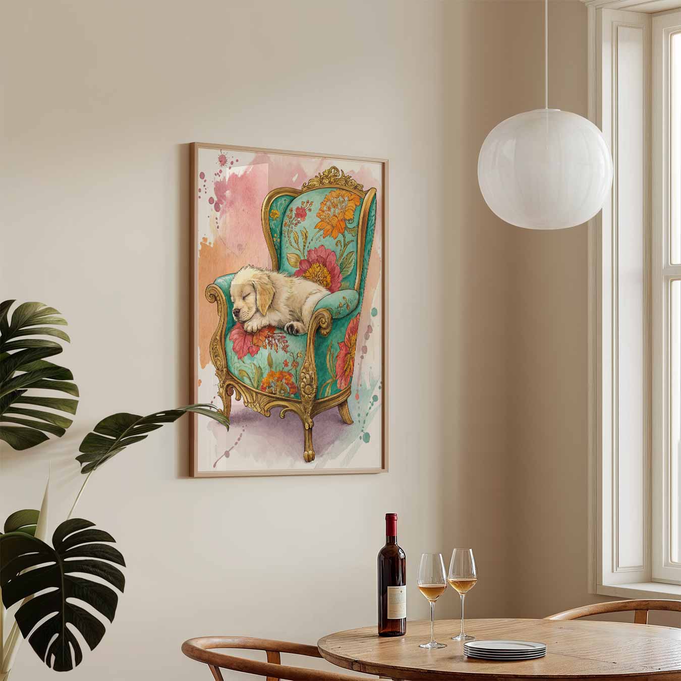 Hond op Sierstoel Poster-WallArtistic