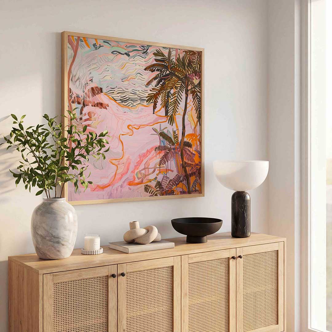 Palmbomen en golvende lijnen Poster