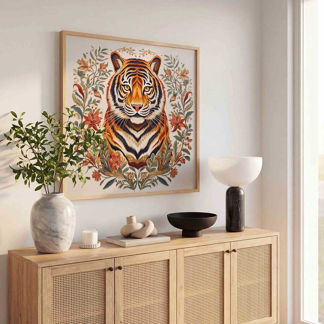 Tijger met bloemen Poster