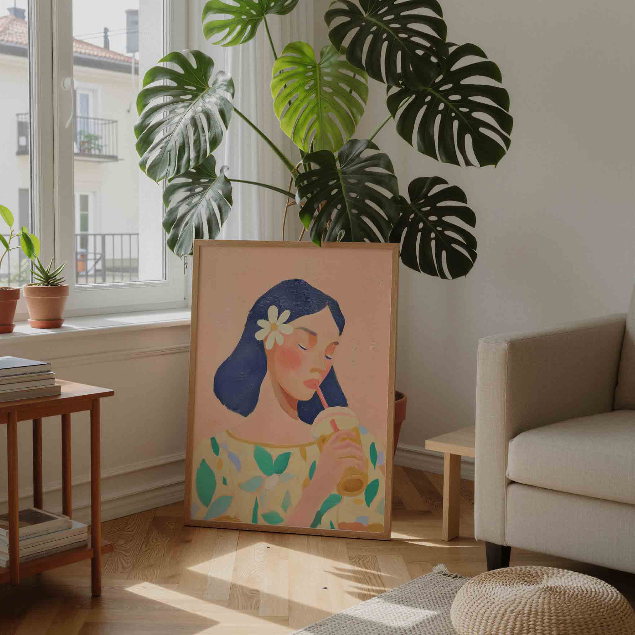 Vrouw met drankje Poster