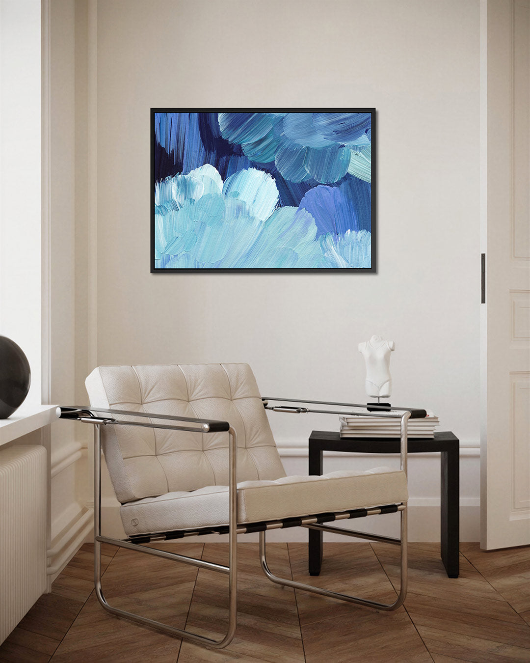 Vloeiende blauwe borstels Kunstwerk
