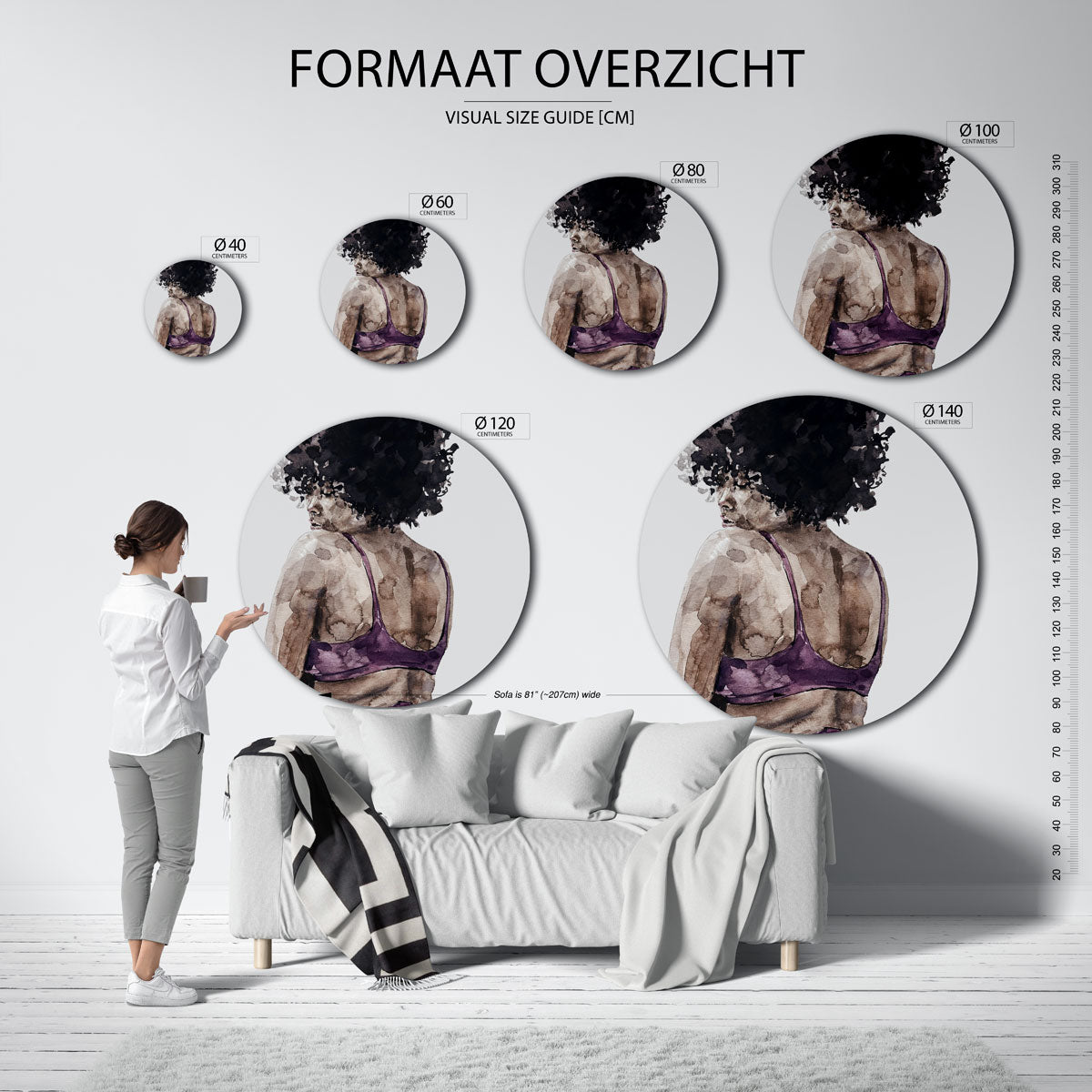 Vrouw met krullend haar Muurcirkel