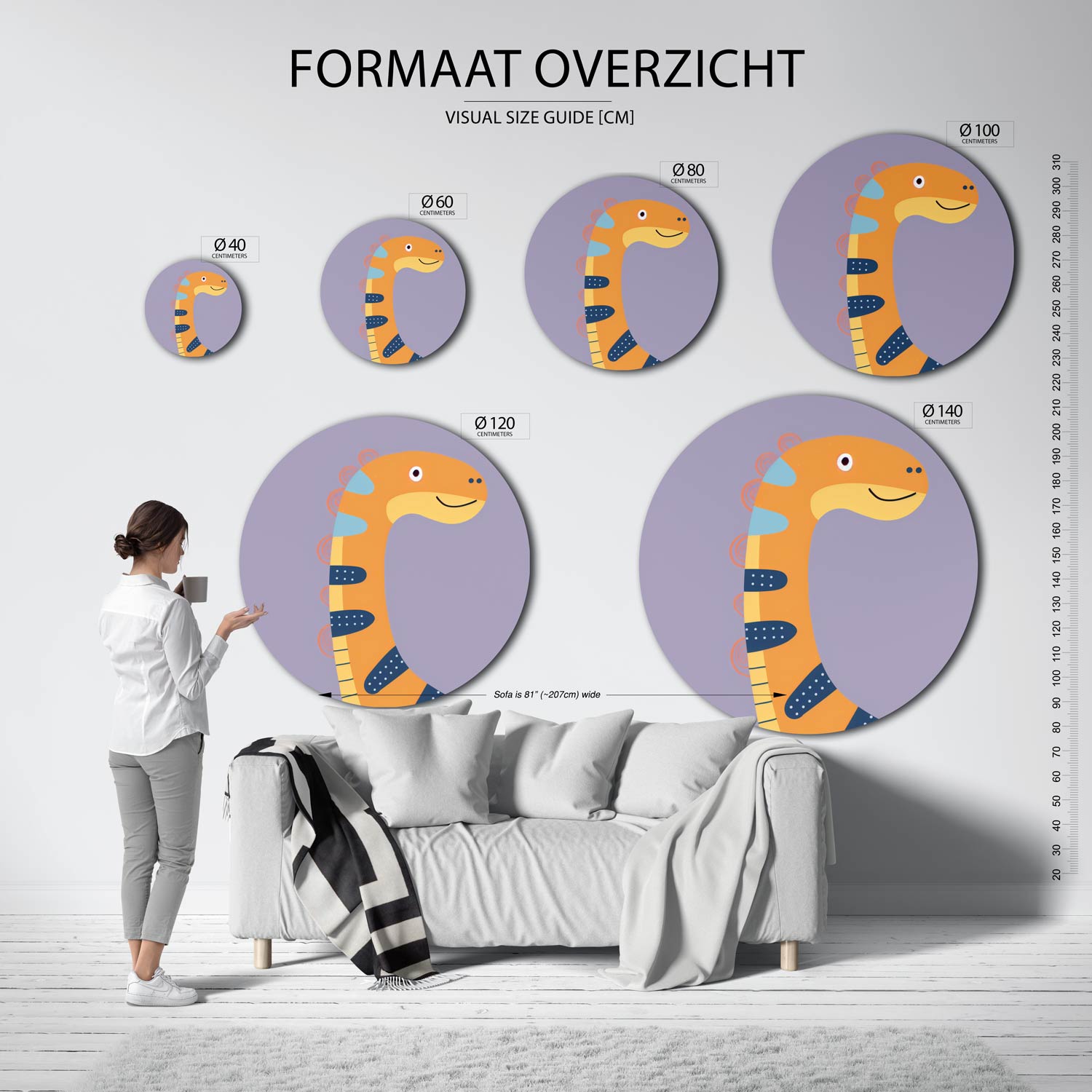 Oranje dinosaurus Muurcirkel