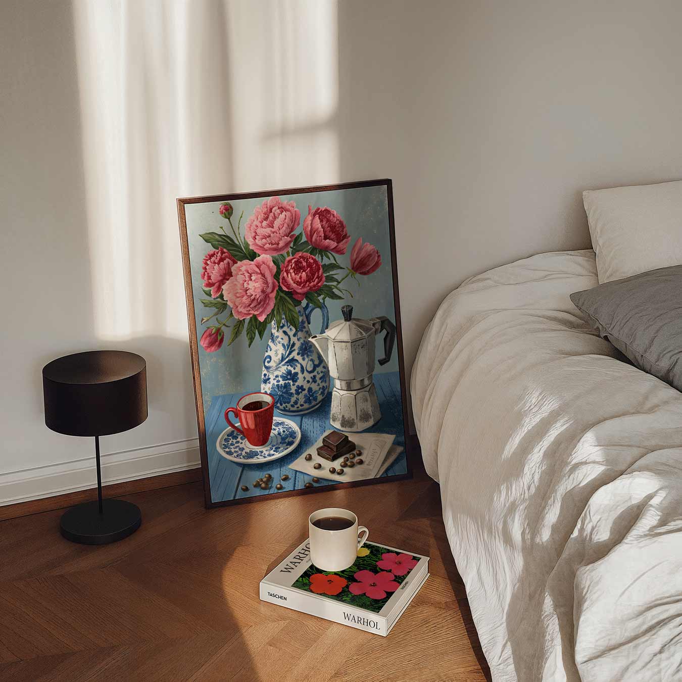 Bloemen en Koffie Stilleven Poster-WallArtistic