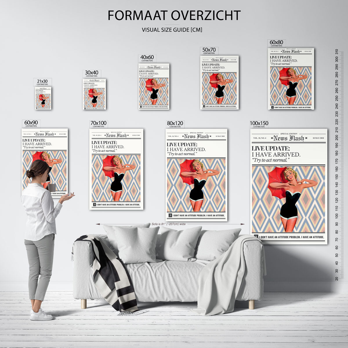 Vrolijke vrouw met paraplu Poster