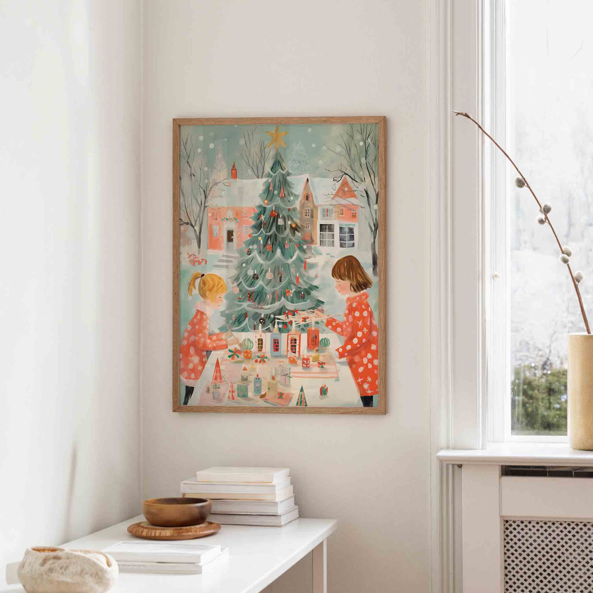 Kinderen versieren kerstboom Poster