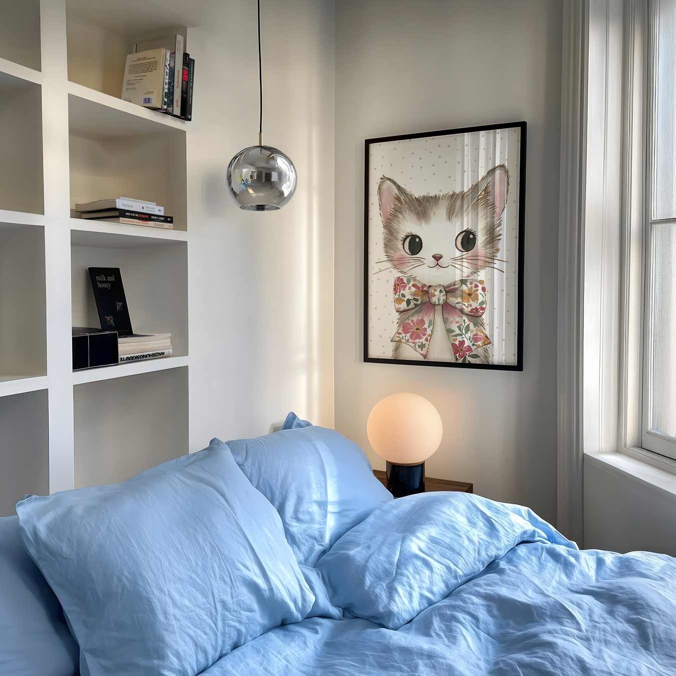 Schattige Kitten Poster met Bloemenstrik Poster-WallArtistic