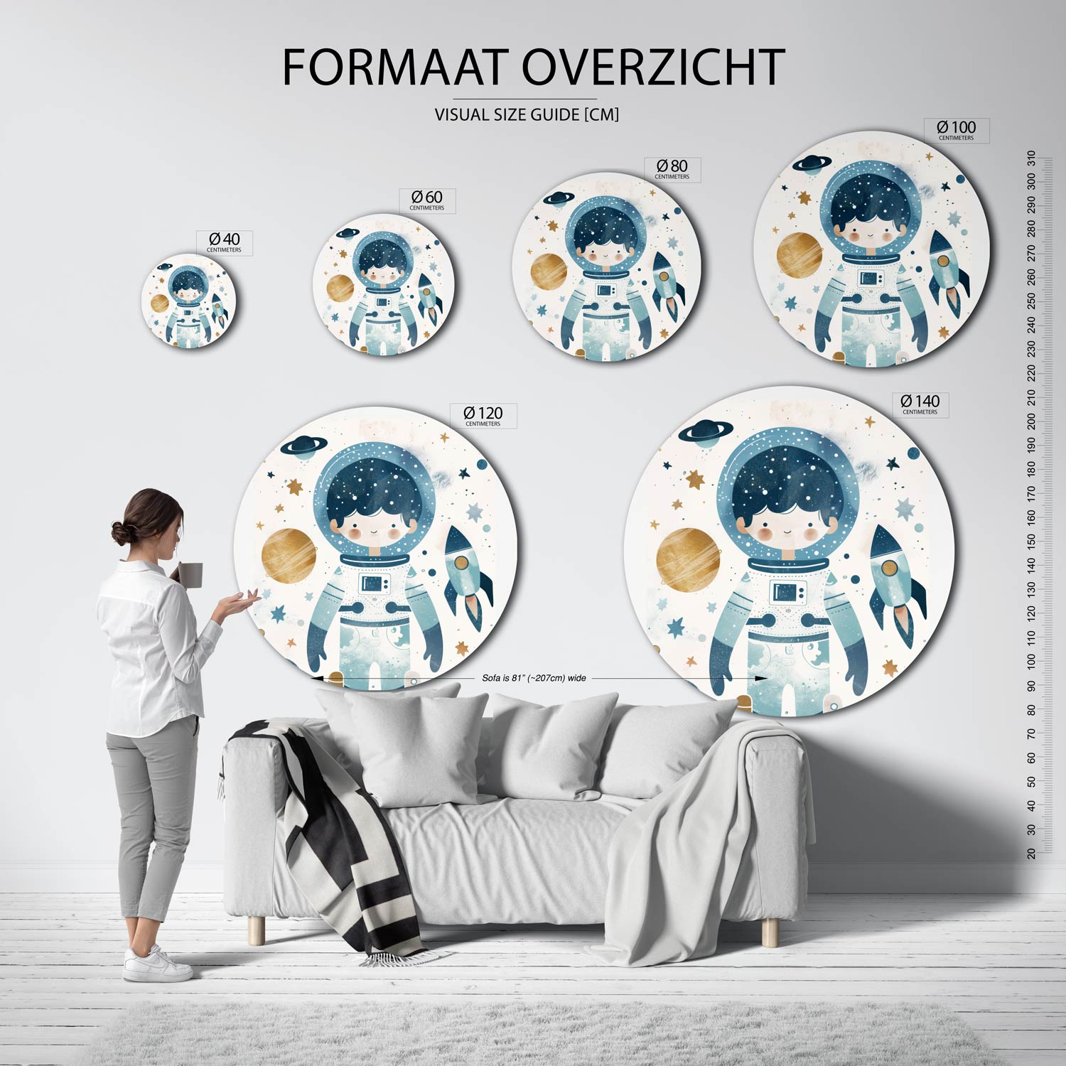 Astronaut en raket Muurcirkel