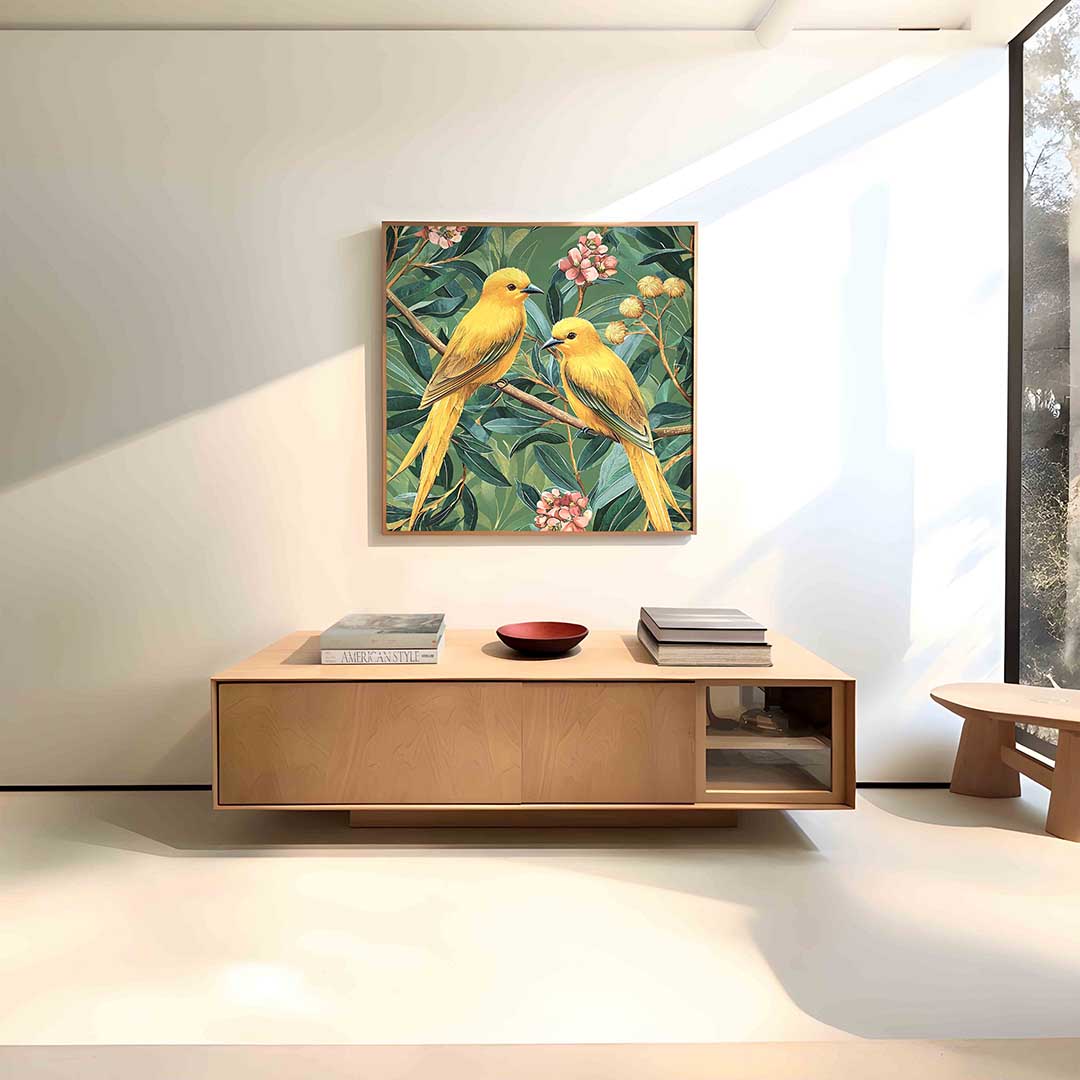 Gele vogels op tak Poster
