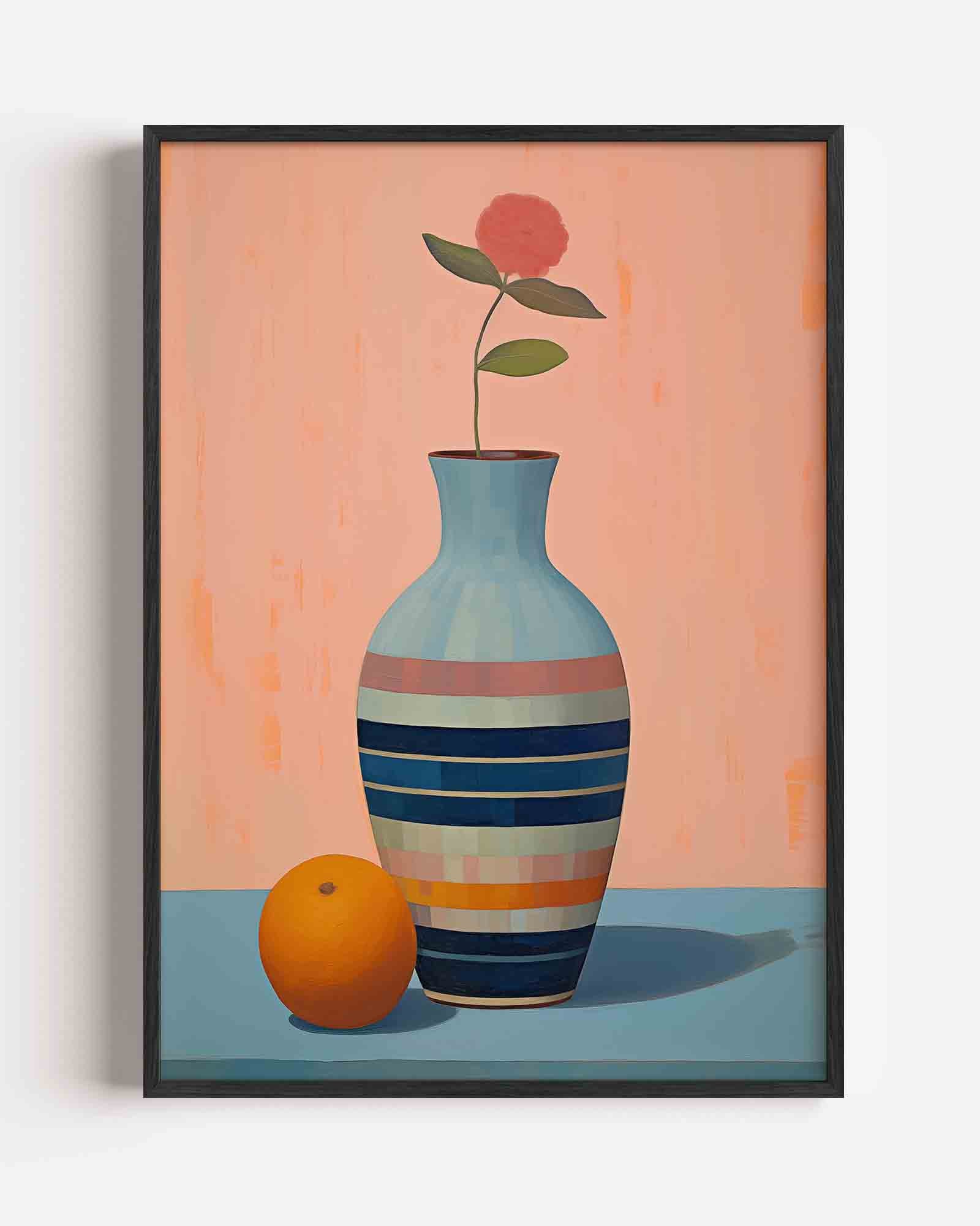 Vaas met bloem en sinaasappel Poster