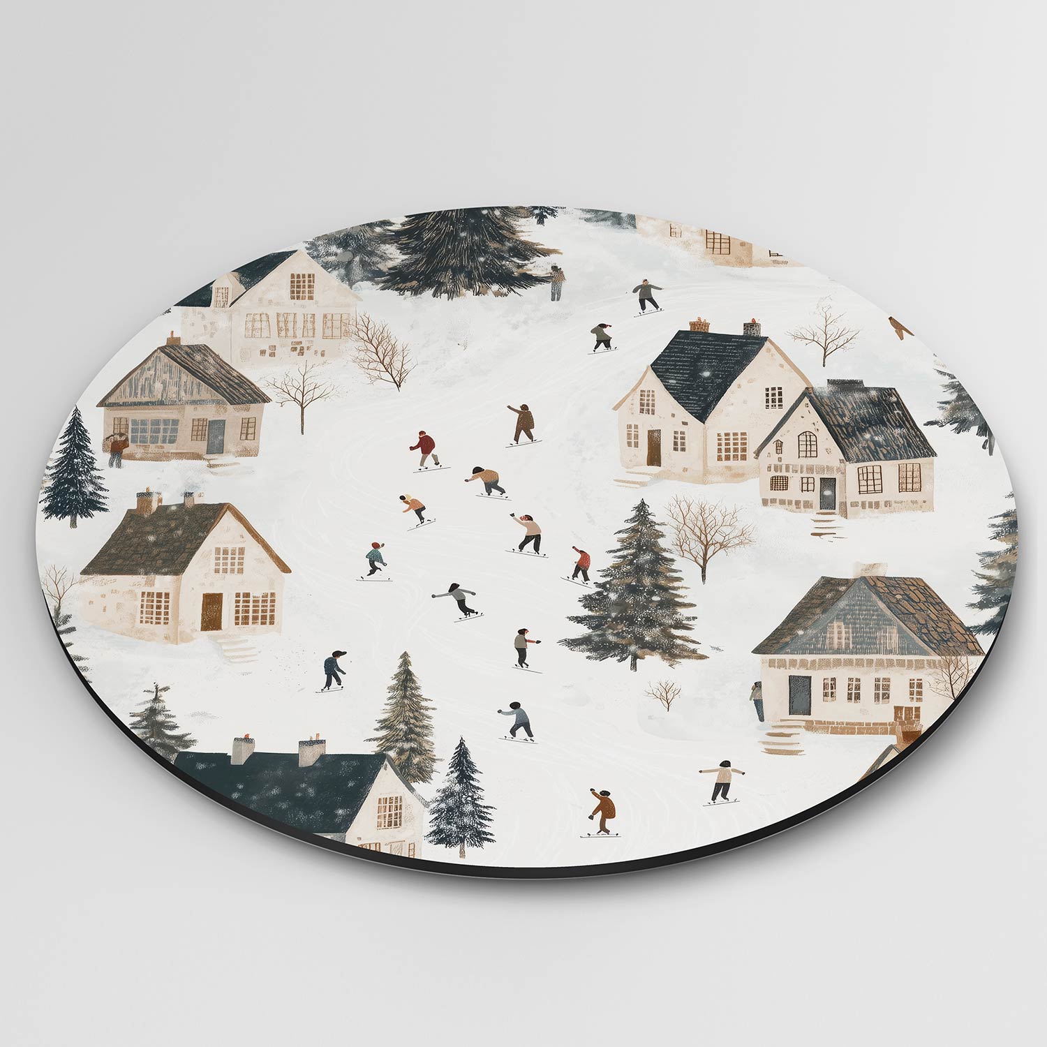Winterdorp met schaatsers Muurcirkel