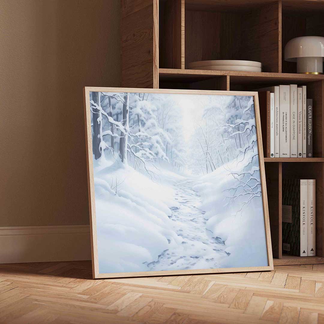 Winterlandschap met besneeuwde bomen Poster