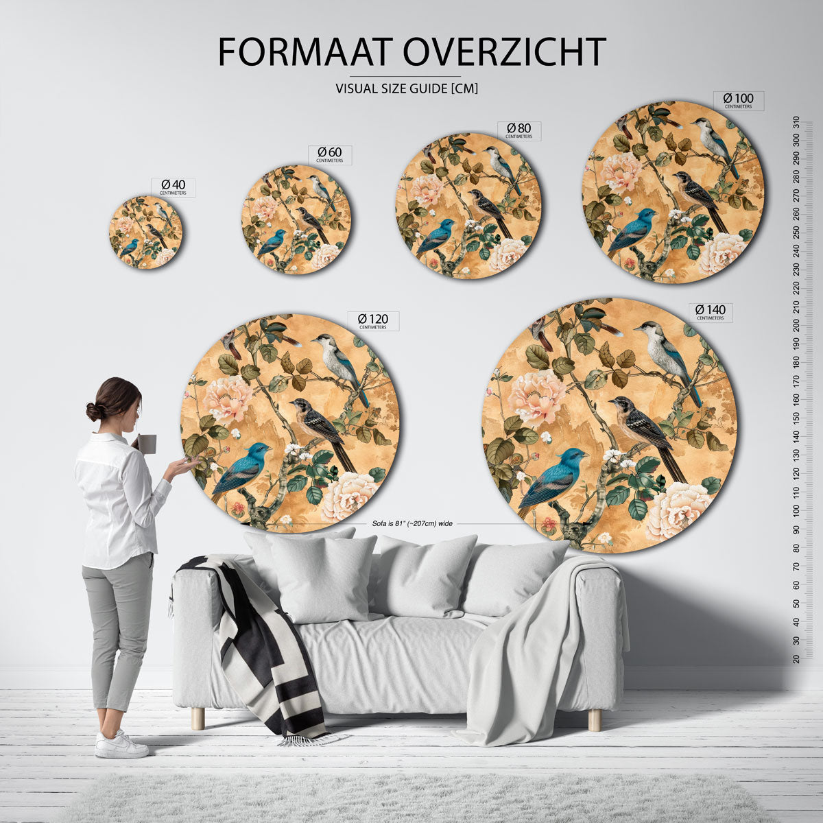 Vogels en bloemen Muurcirkel