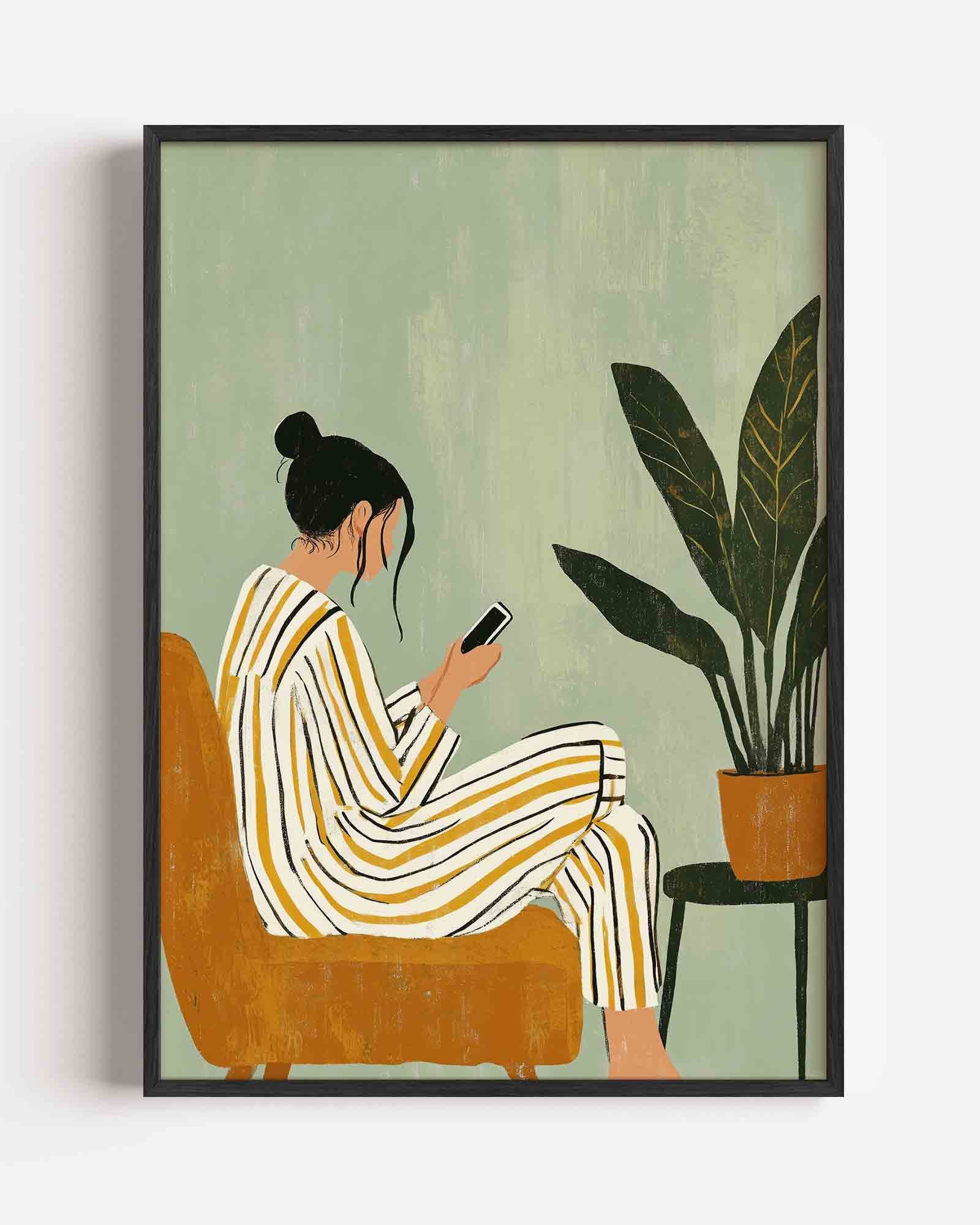 Vrouw met telefoon Poster