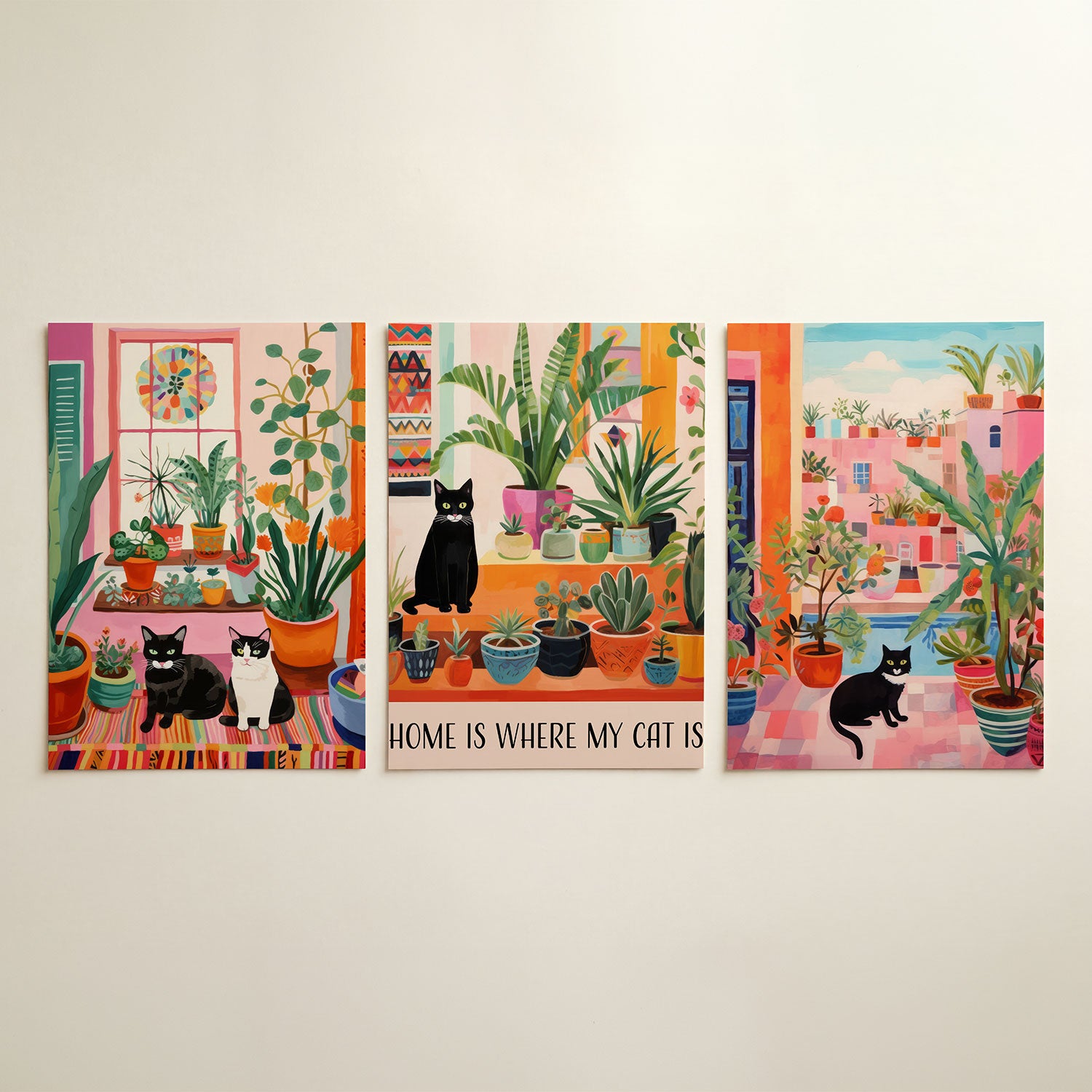 Kleurrijke kattenhoek Posterset
