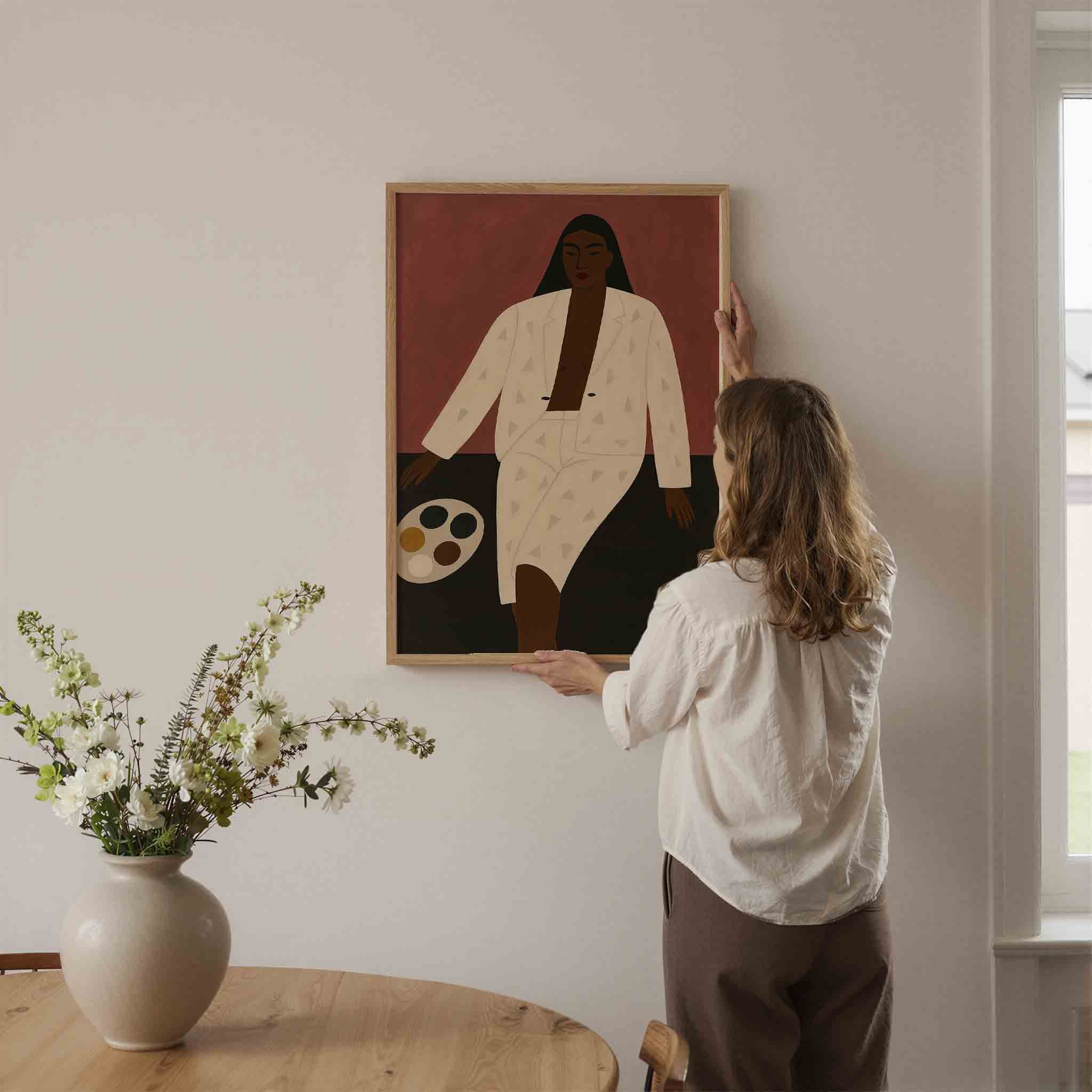 Vrouw in wit pak Poster
