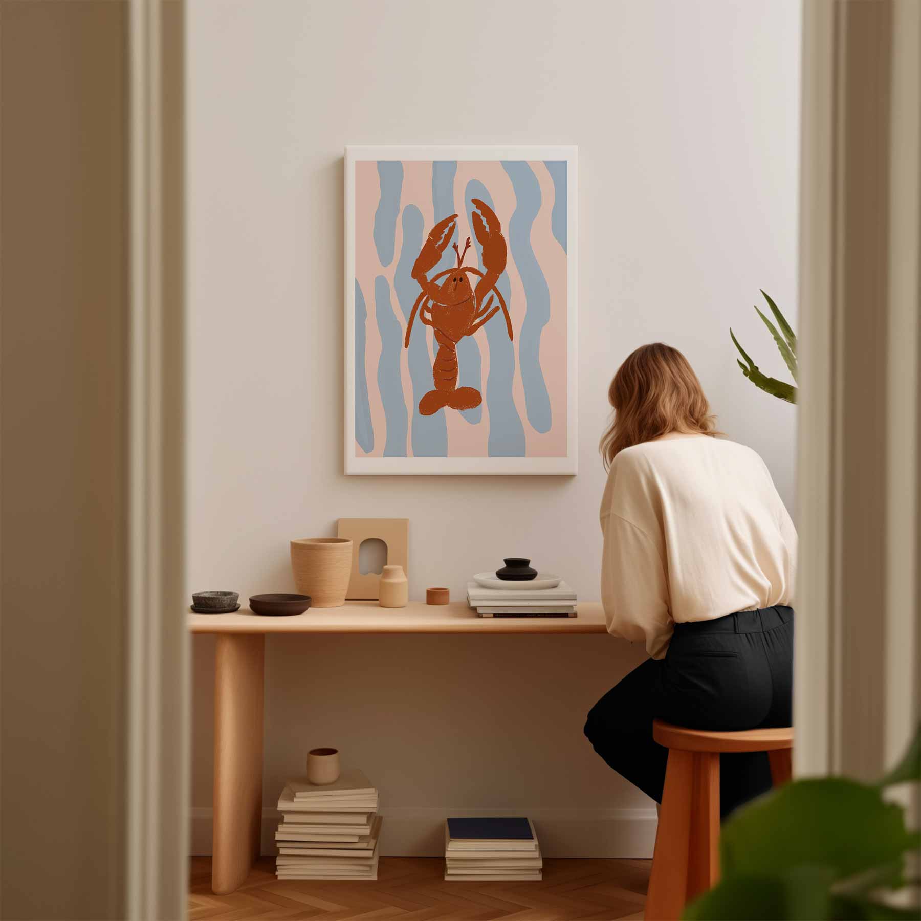 Dansende Kreeft op Zonnige Dag Kunstwerk-canvas-dibond-plexiglas-wanddecoratie-WallArtistic