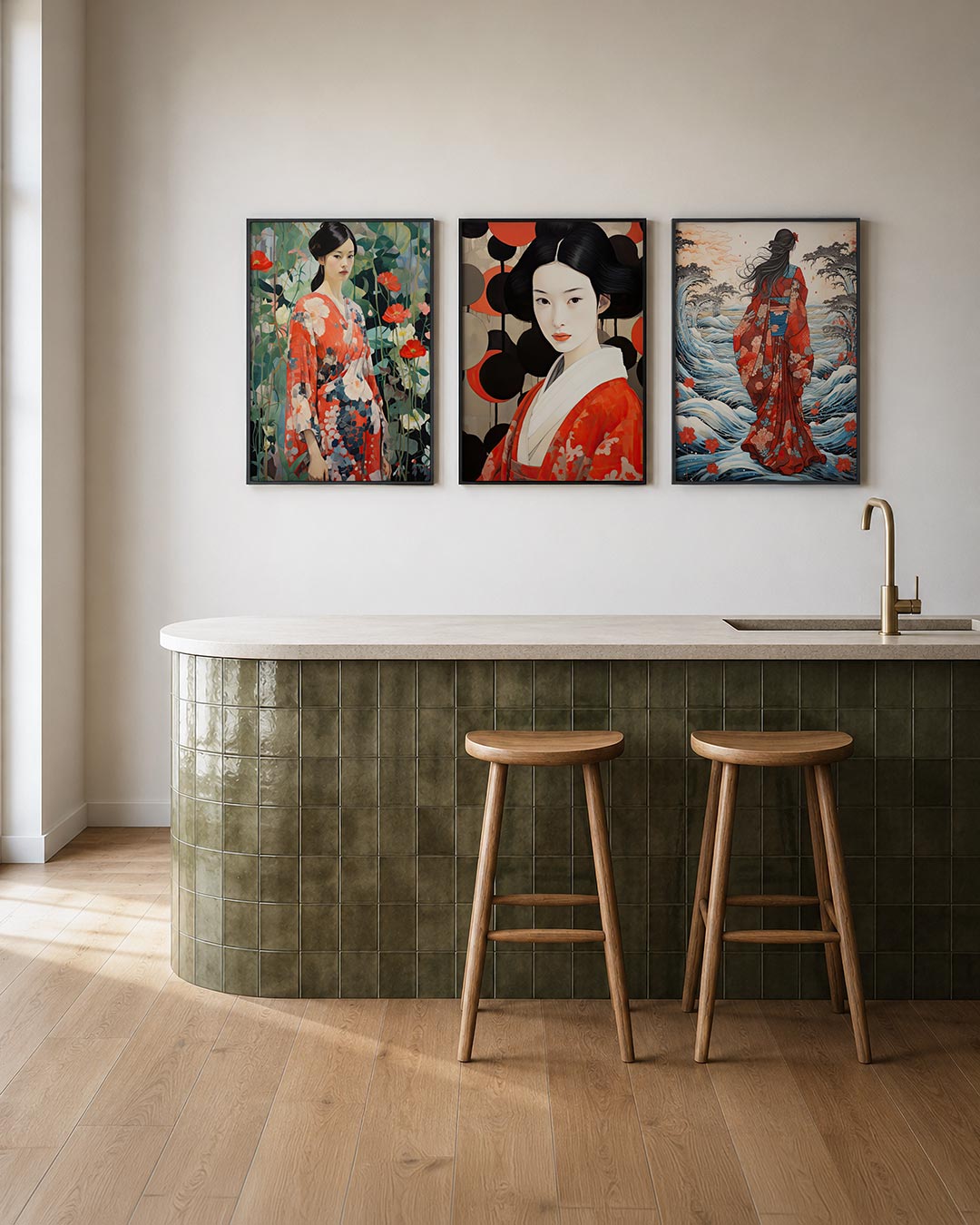 Bloemen en kimono Posterset