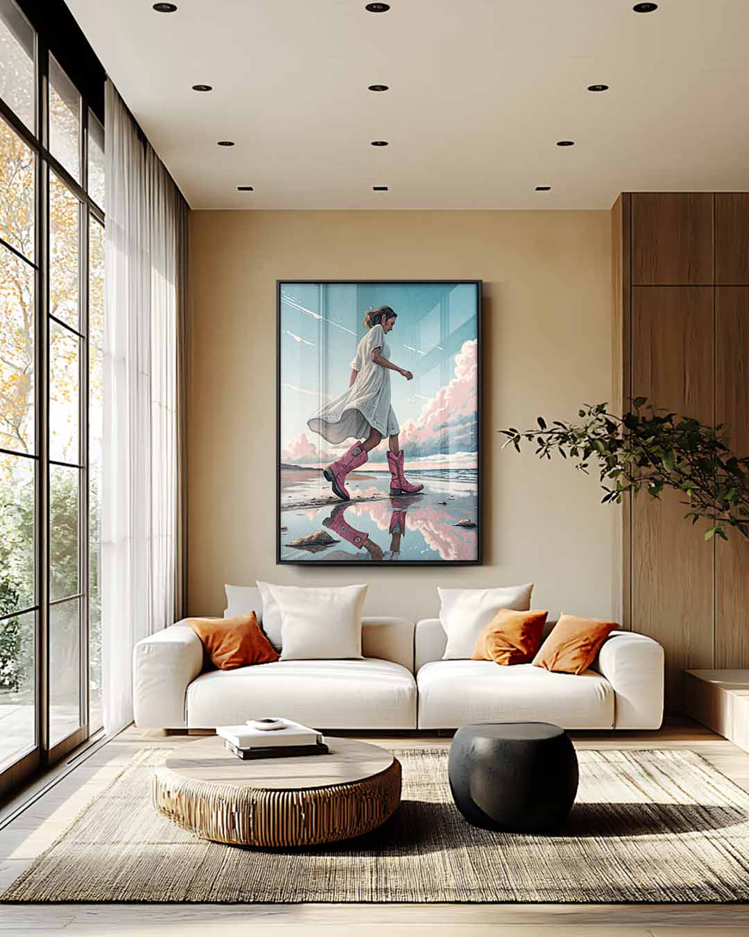 Stijlvolle Wandeling aan de Kust Kunstwerk-canvas-dibond-plexiglas-wanddecoratie-WallArtistic