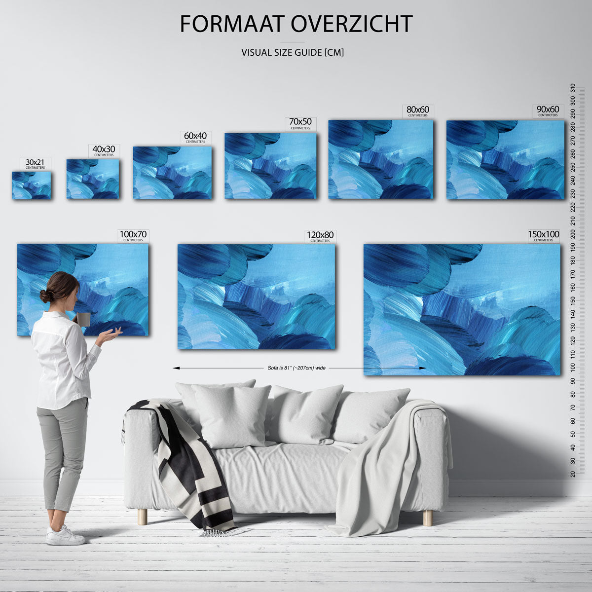 Blauwe penseelstreken Poster