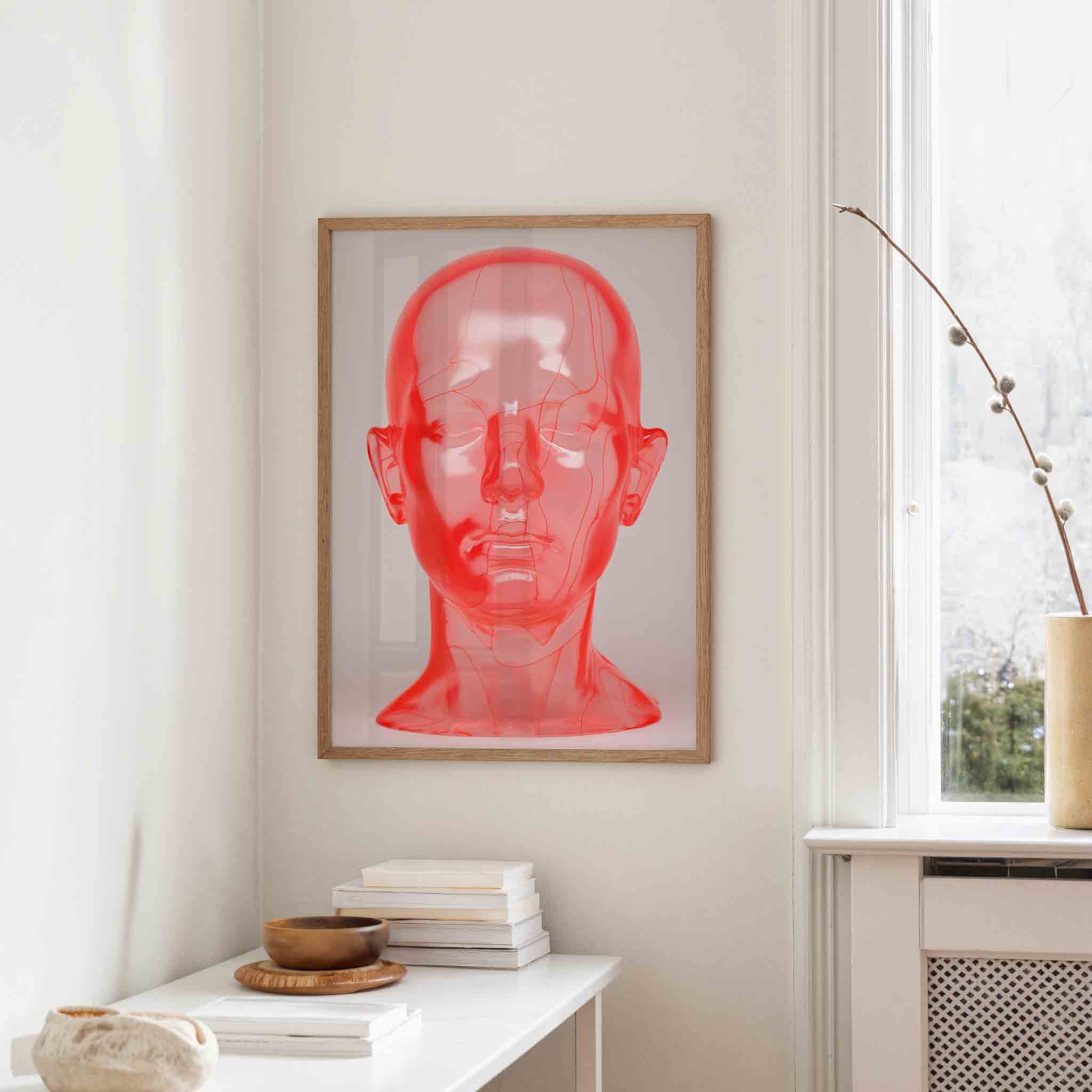 Transparant rood hoofd Poster