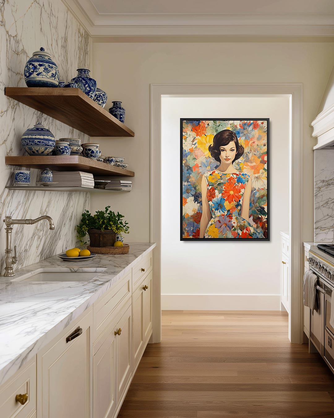 Vrouw met bloemen Kunstwerk