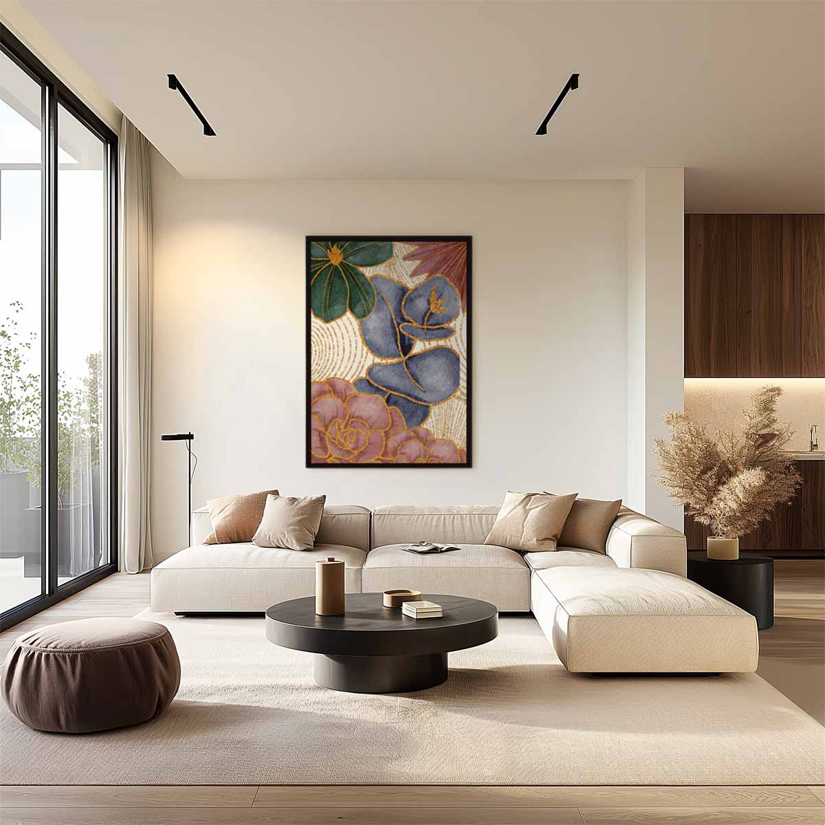 Bloemenpracht in Goud Kunstwerk-canvas-dibond-plexiglas-wanddecoratie-WallArtistic