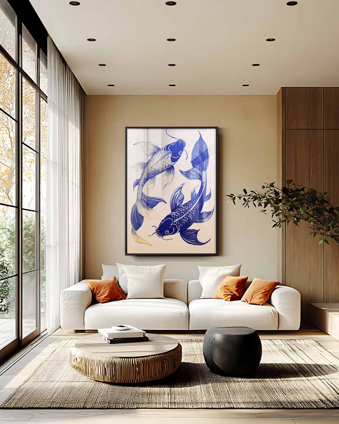 Dansende Koi In Blauwe Glorie Kunstwerk