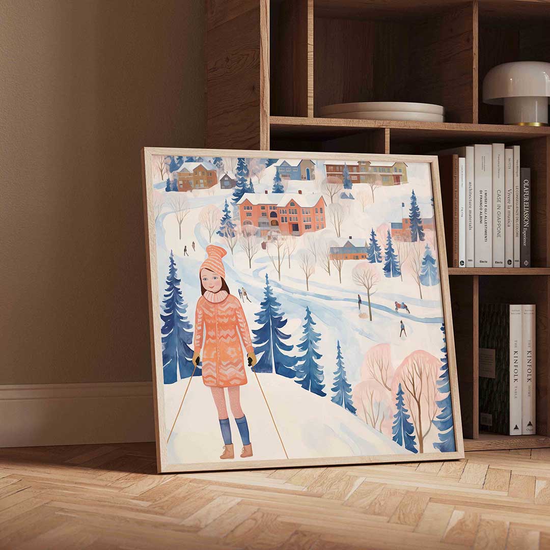 Winterlandschap met skiër Poster