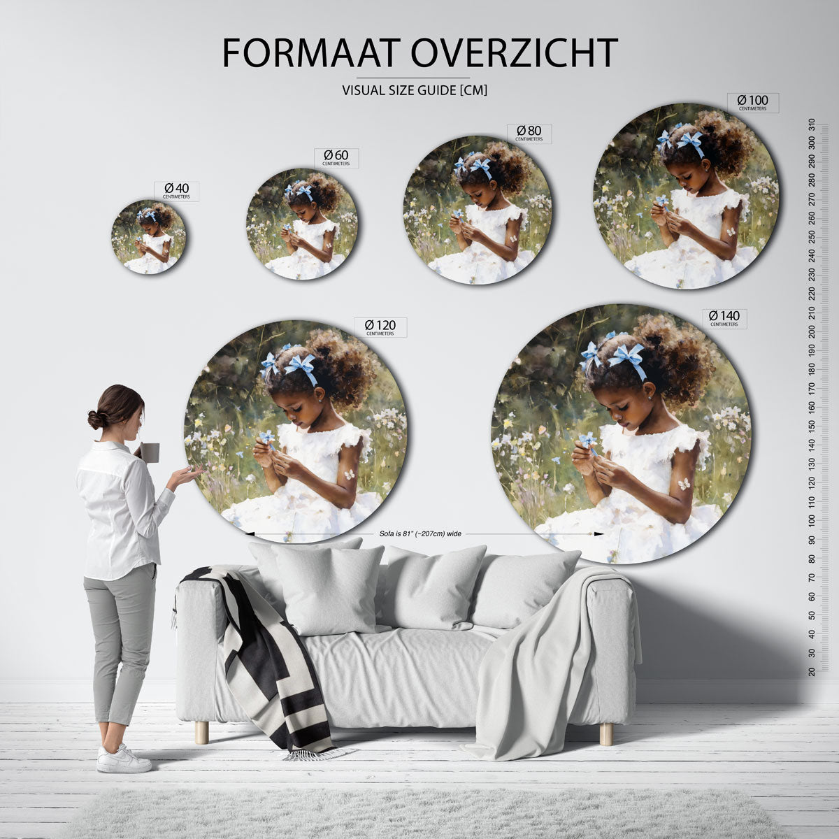 Meisje met bloemen Muurcirkel